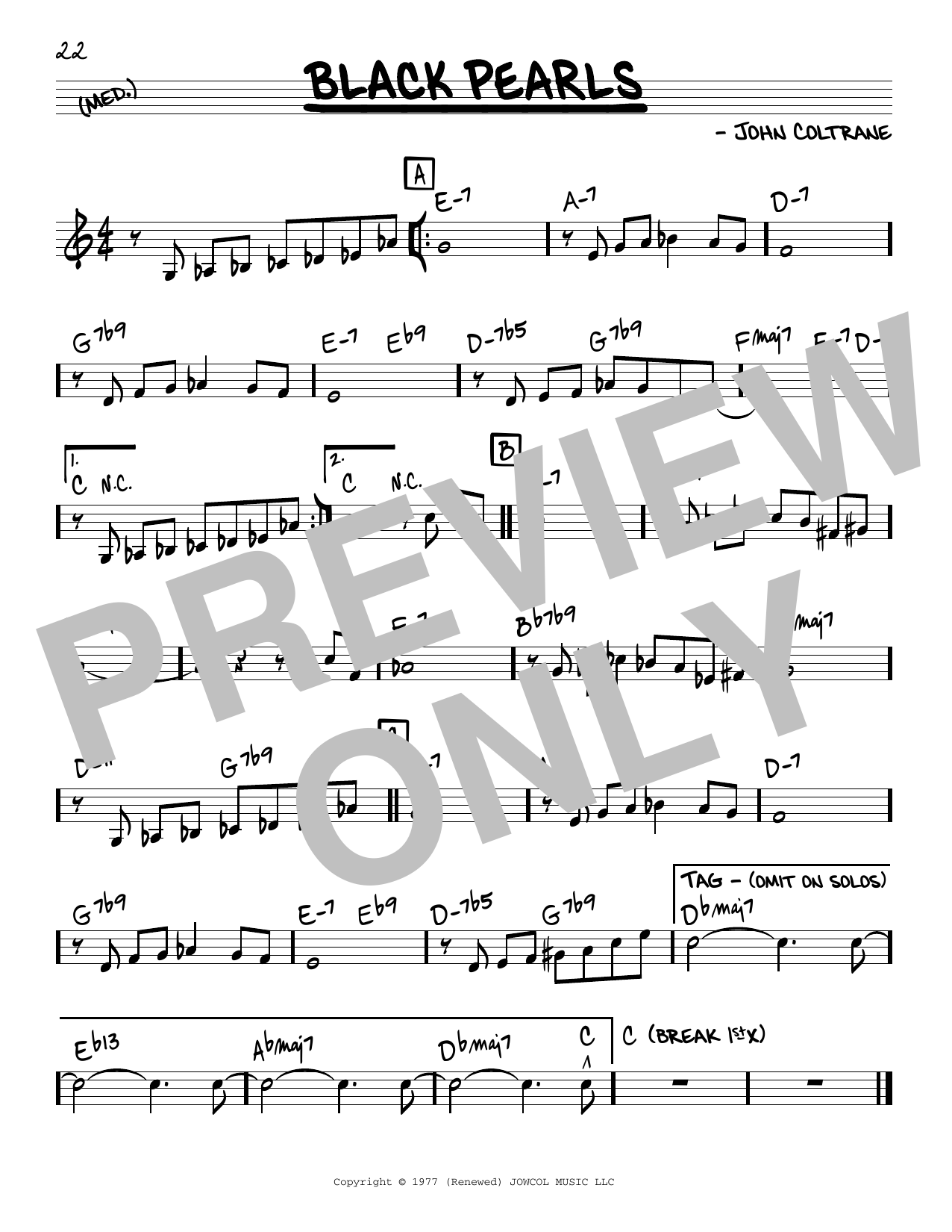 Download John Coltrane Black Pearls Sheet Music and learn how to play Real Book – Melody & Chords PDF digital score in minutes