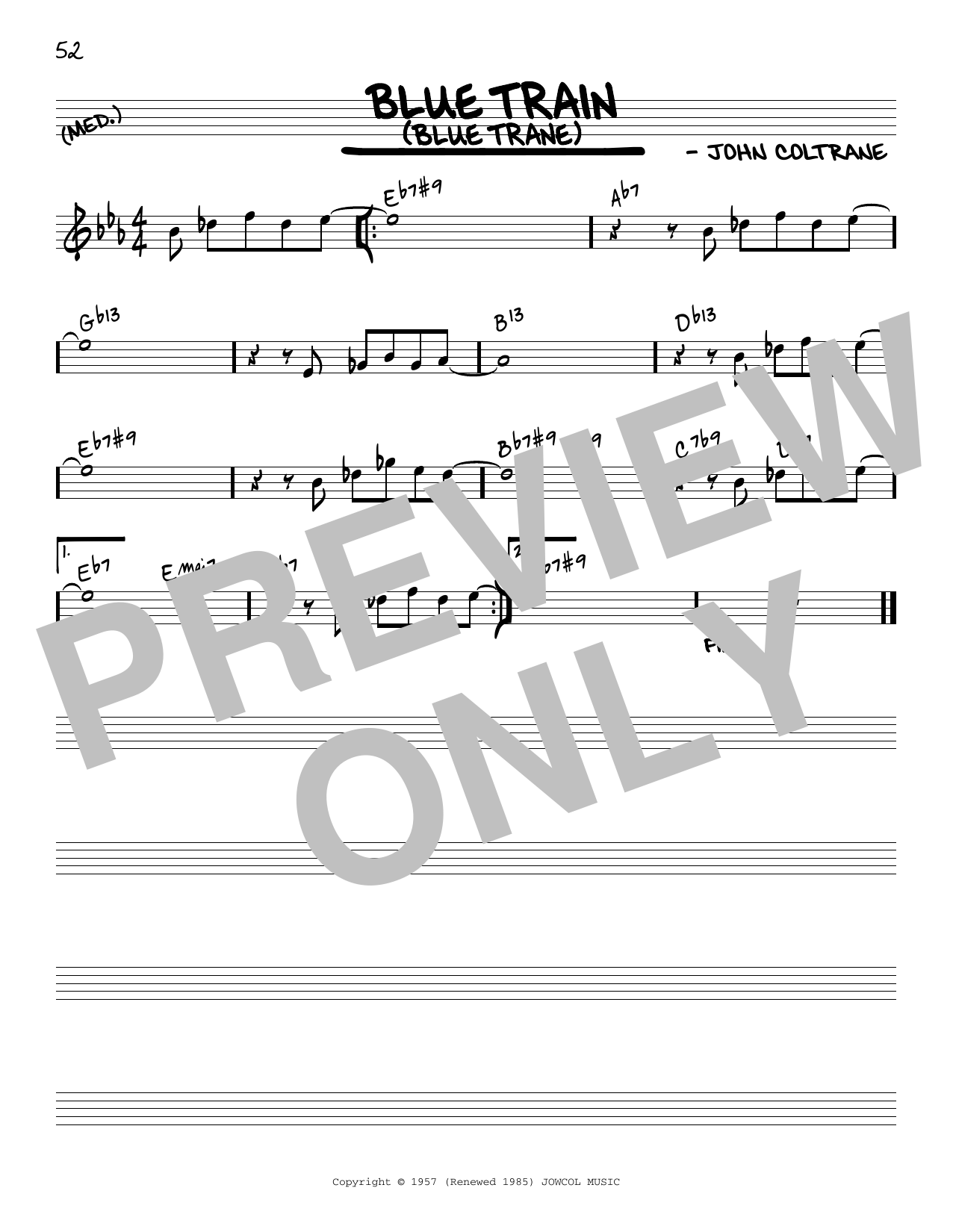 Download John Coltrane Blue Train (Blue Trane) [Reharmonized version] (arr. Jack Grassel) Sheet Music and learn how to play Real Book – Melody & Chords PDF digital score in minutes