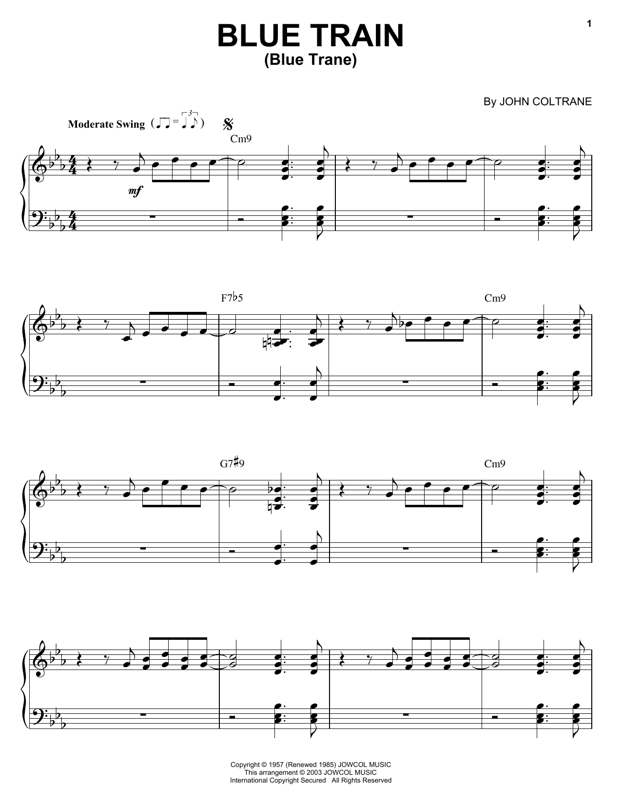 Download John Coltrane Blue Train (Blue Trane) Sheet Music and learn how to play Real Book – Melody & Chords – C Instruments PDF digital score in minutes