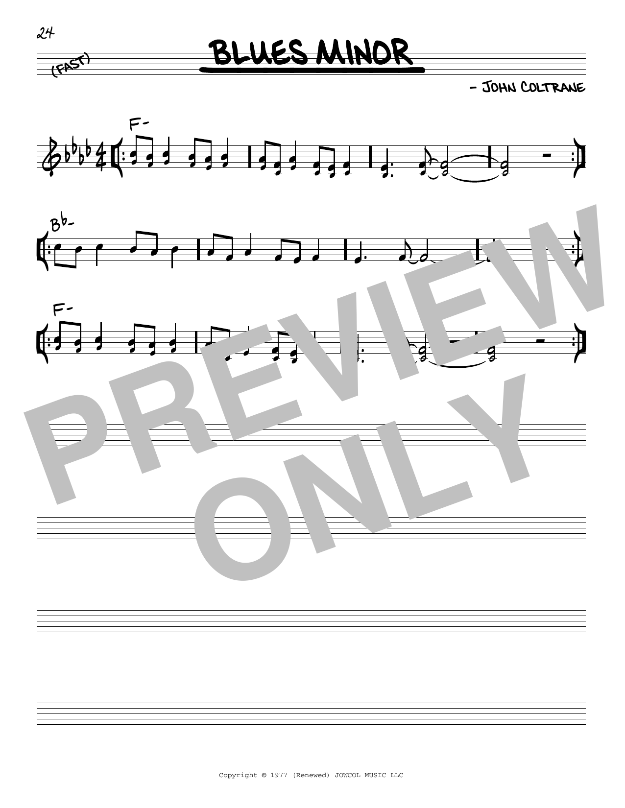 Download John Coltrane Blues Minor Sheet Music and learn how to play Real Book – Melody & Chords PDF digital score in minutes
