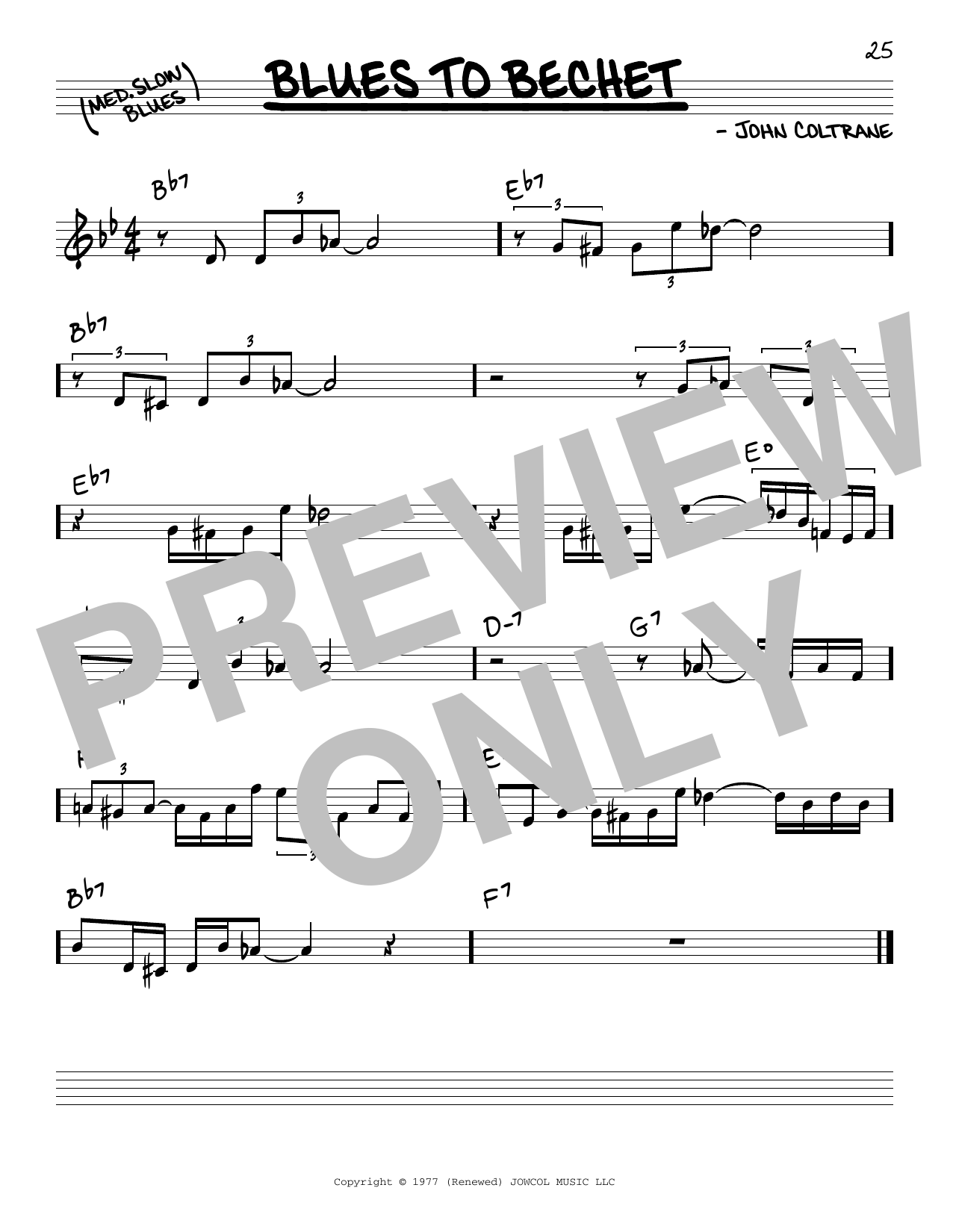 Download John Coltrane Blues To Bechet Sheet Music and learn how to play Real Book – Melody & Chords PDF digital score in minutes