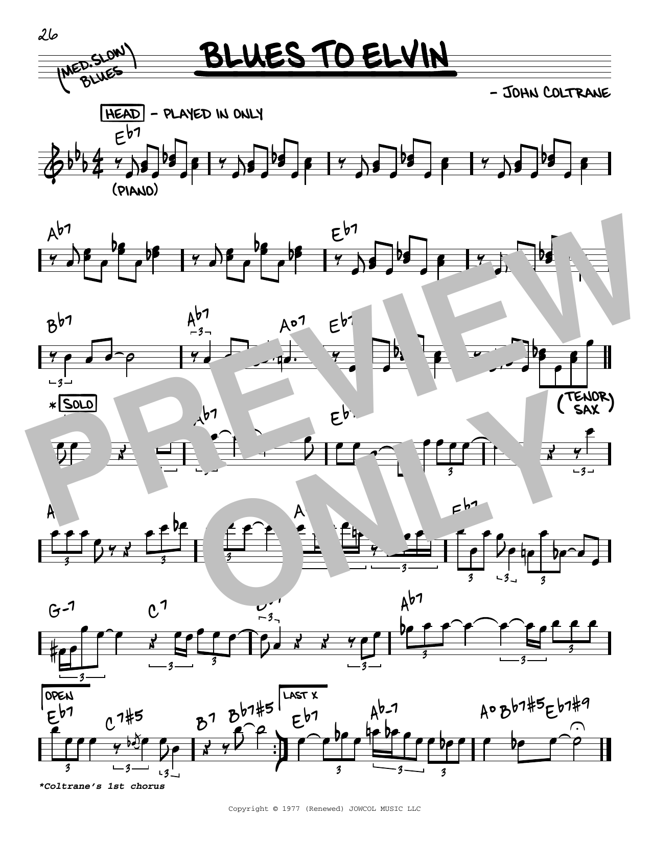 Download John Coltrane Blues To Elvin Sheet Music and learn how to play Real Book – Melody & Chords PDF digital score in minutes