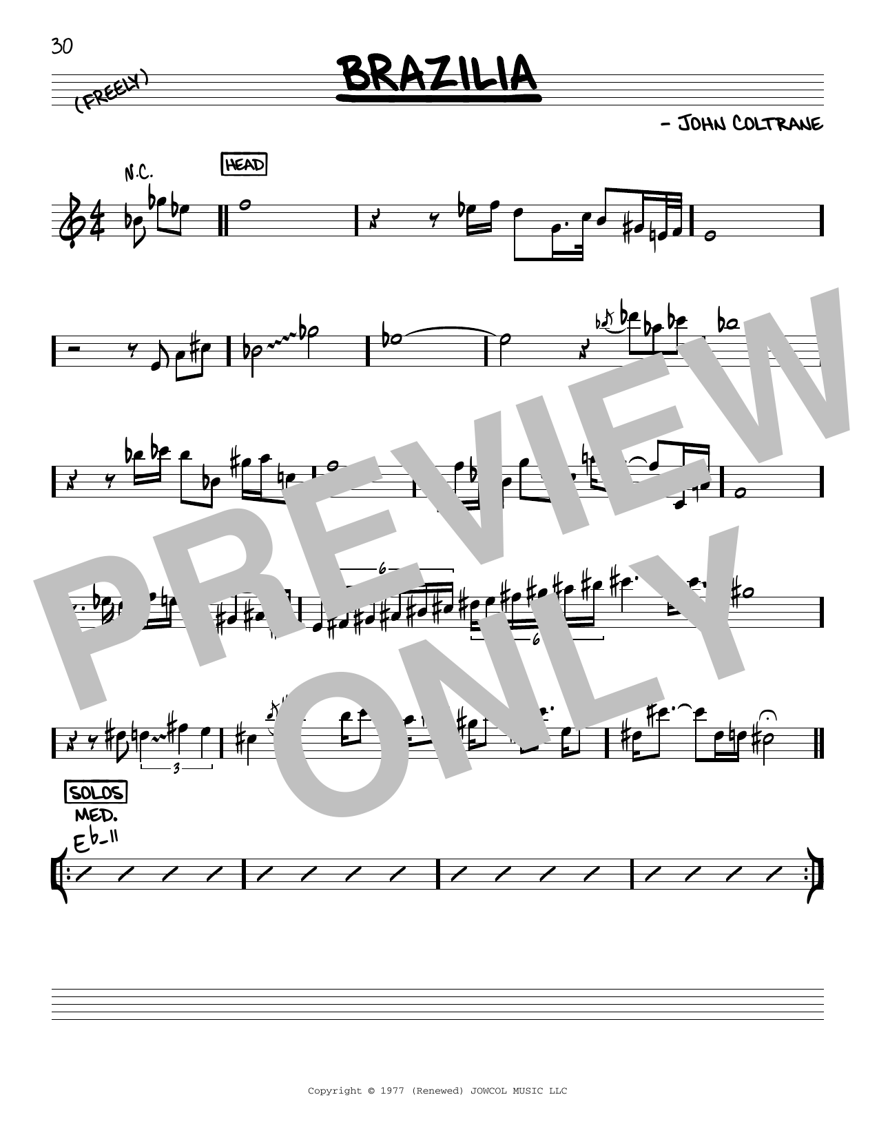 Download John Coltrane Brazilia Sheet Music and learn how to play Real Book – Melody & Chords PDF digital score in minutes