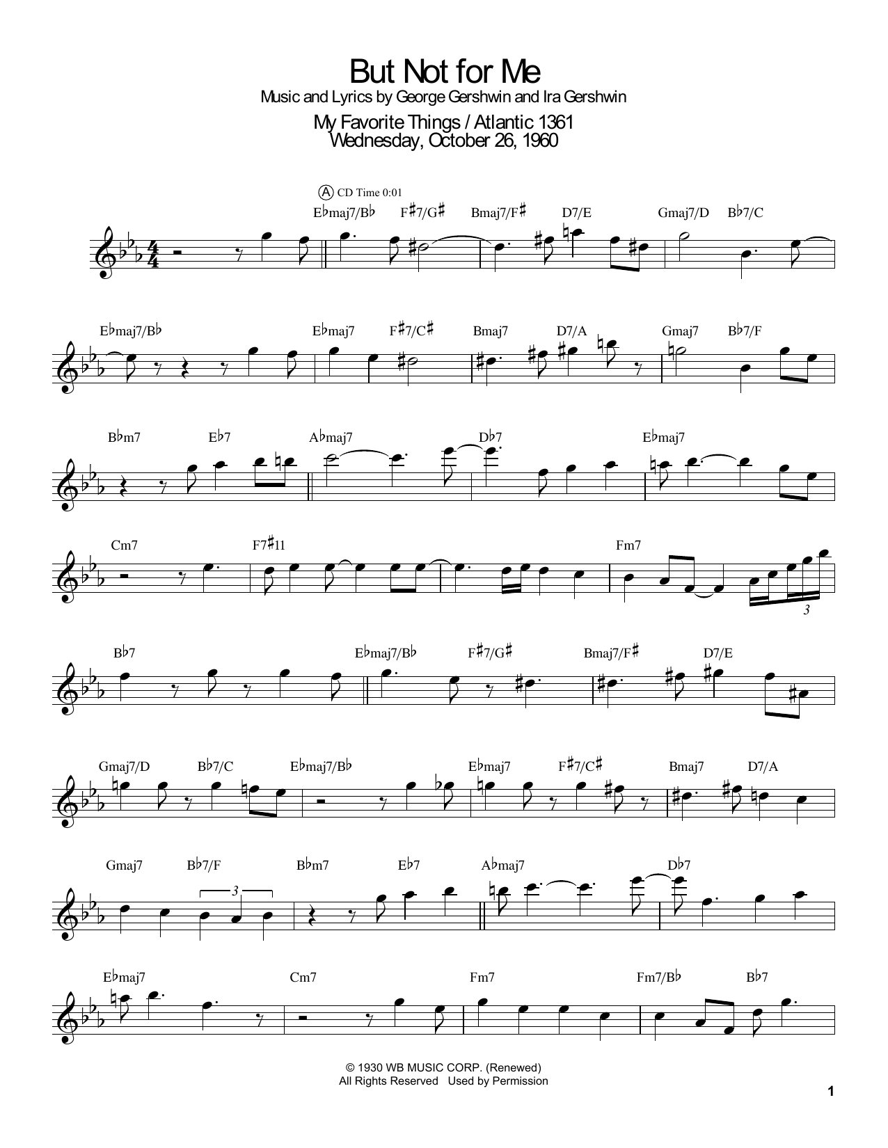 Download John Coltrane But Not For Me Sheet Music and learn how to play Tenor Sax Transcription PDF digital score in minutes