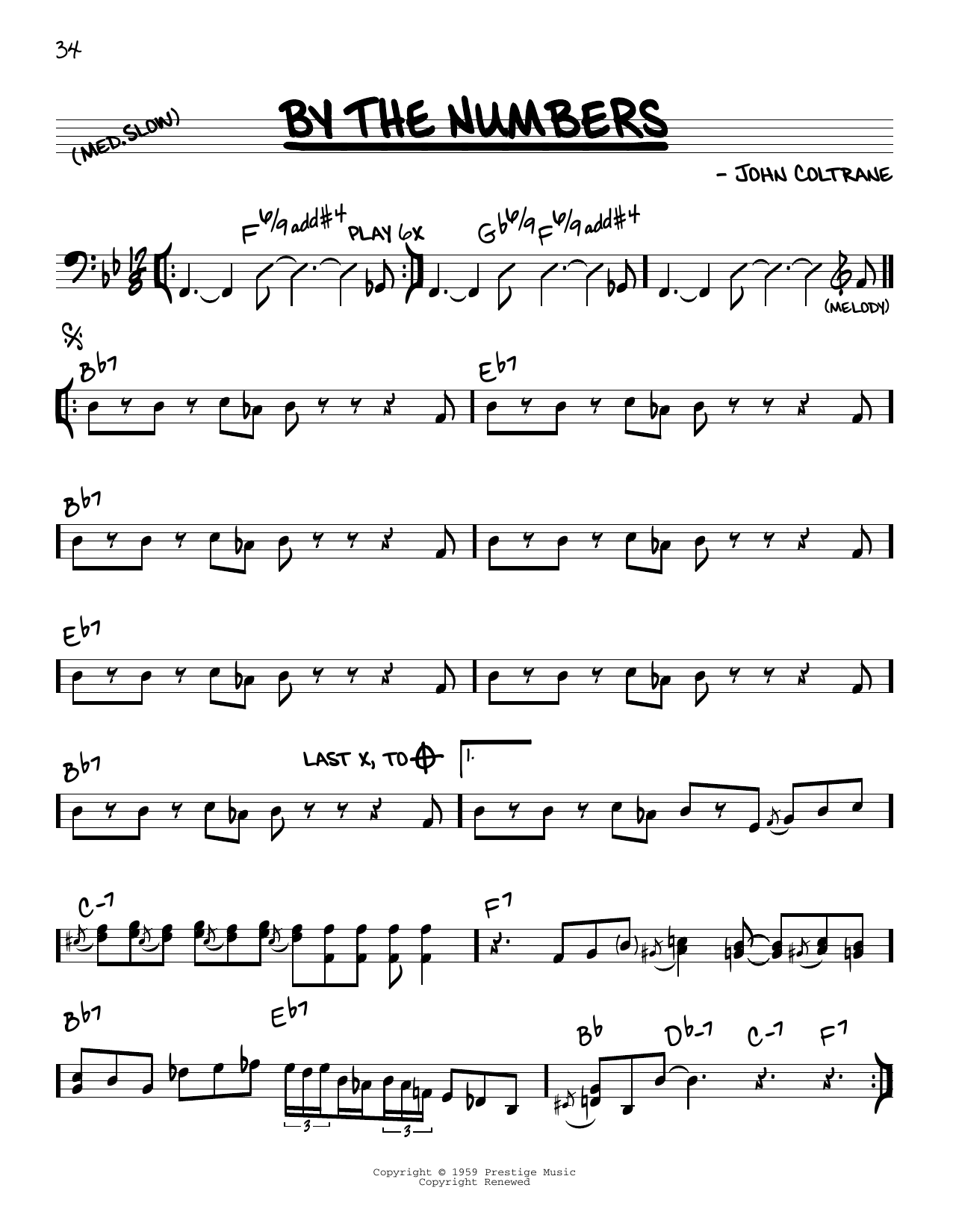 Download John Coltrane By The Numbers Sheet Music and learn how to play Real Book – Melody & Chords PDF digital score in minutes