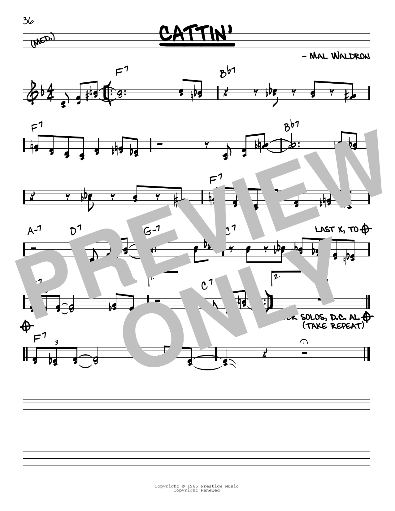 Download John Coltrane Cattin' Sheet Music and learn how to play Real Book – Melody & Chords PDF digital score in minutes