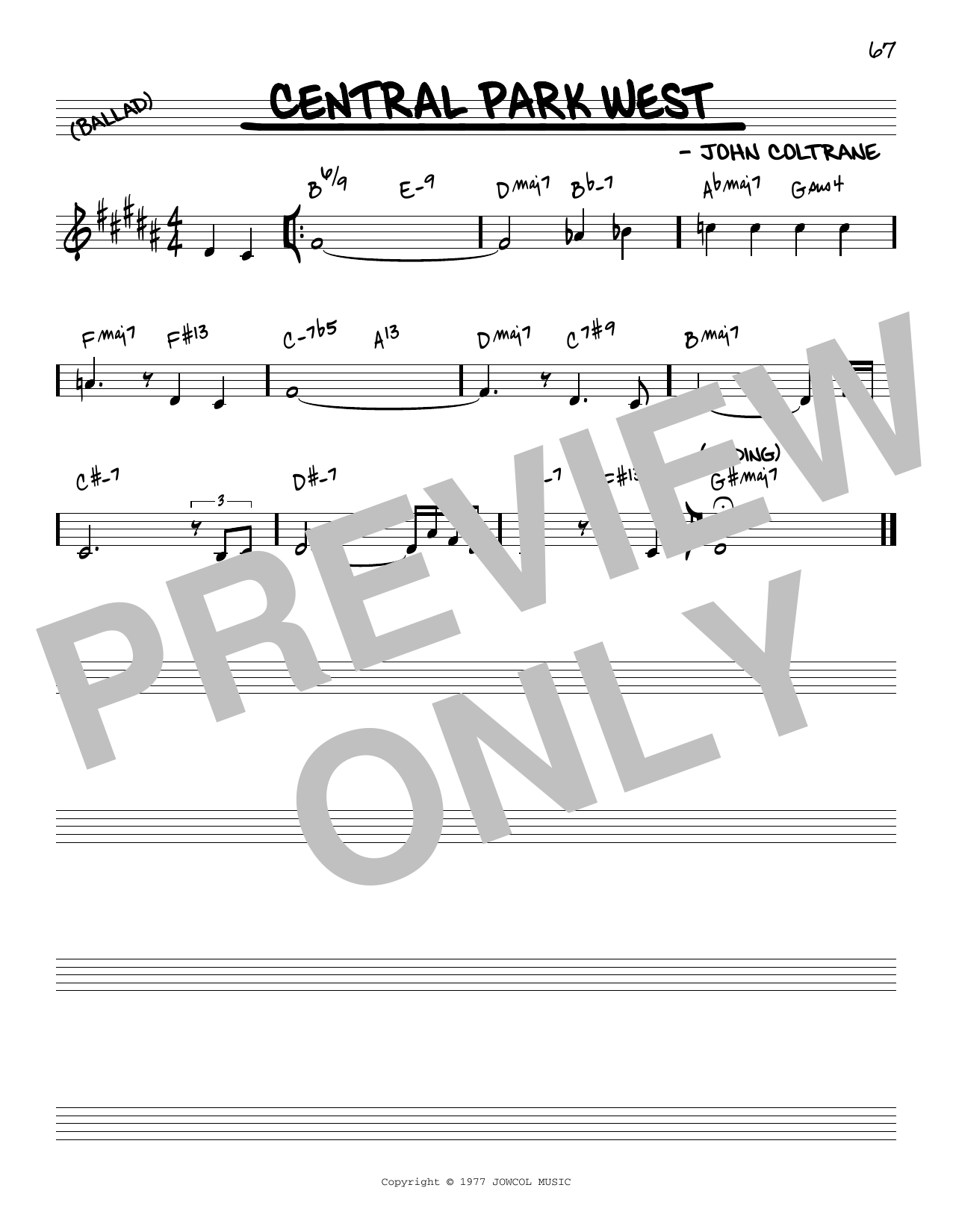 Download John Coltrane Central Park West [Reharmonized version] (arr. Jack Grassel) Sheet Music and learn how to play Real Book – Melody & Chords PDF digital score in minutes
