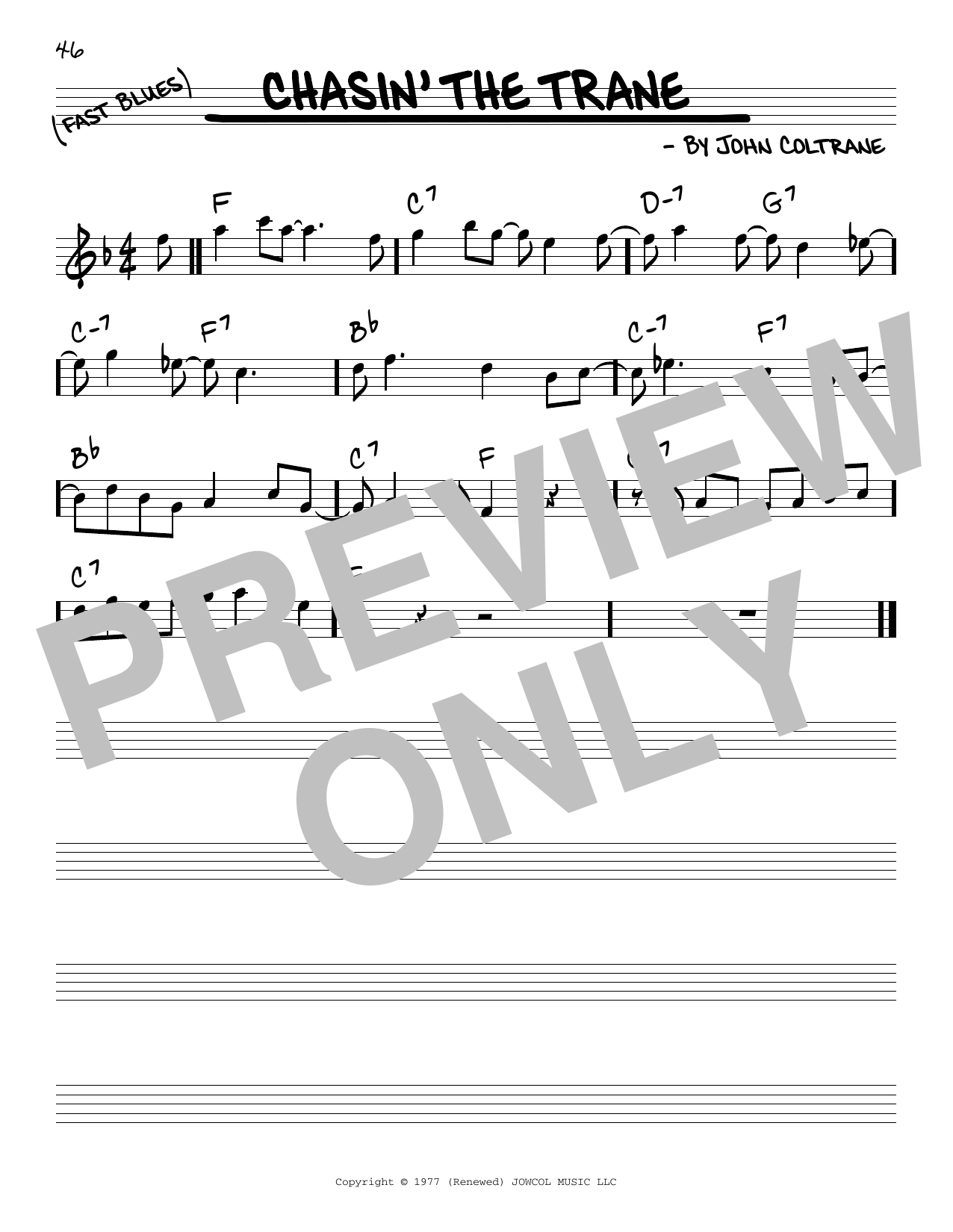 Download John Coltrane Chasin' The Trane Sheet Music and learn how to play Real Book – Melody & Chords – C Instruments PDF digital score in minutes