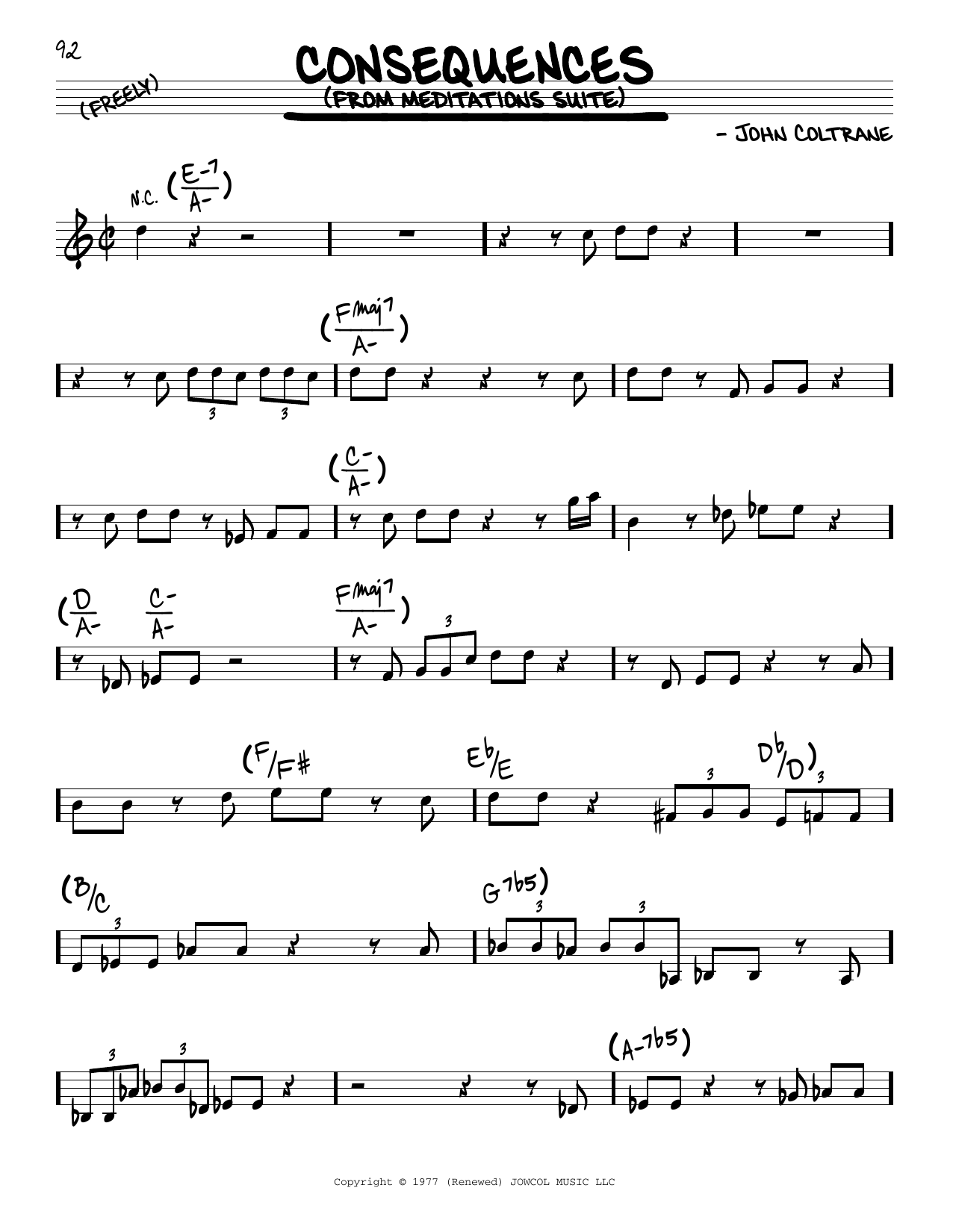 Download John Coltrane Consequences Sheet Music and learn how to play Real Book – Melody & Chords PDF digital score in minutes