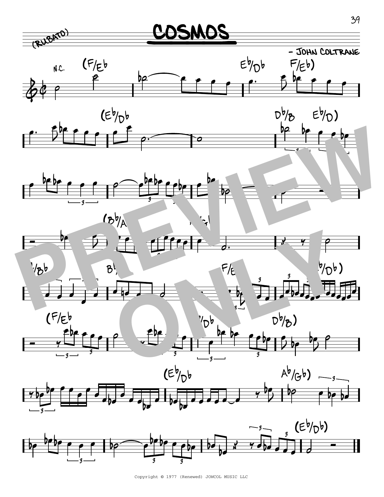 Download John Coltrane Cosmos Sheet Music and learn how to play Real Book – Melody & Chords PDF digital score in minutes