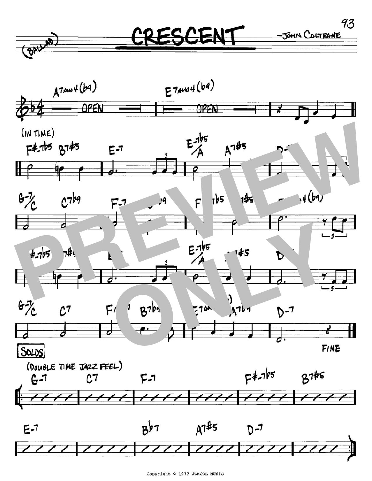 Download John Coltrane Crescent Sheet Music and learn how to play Real Book – Melody & Chords – Bb Instruments PDF digital score in minutes