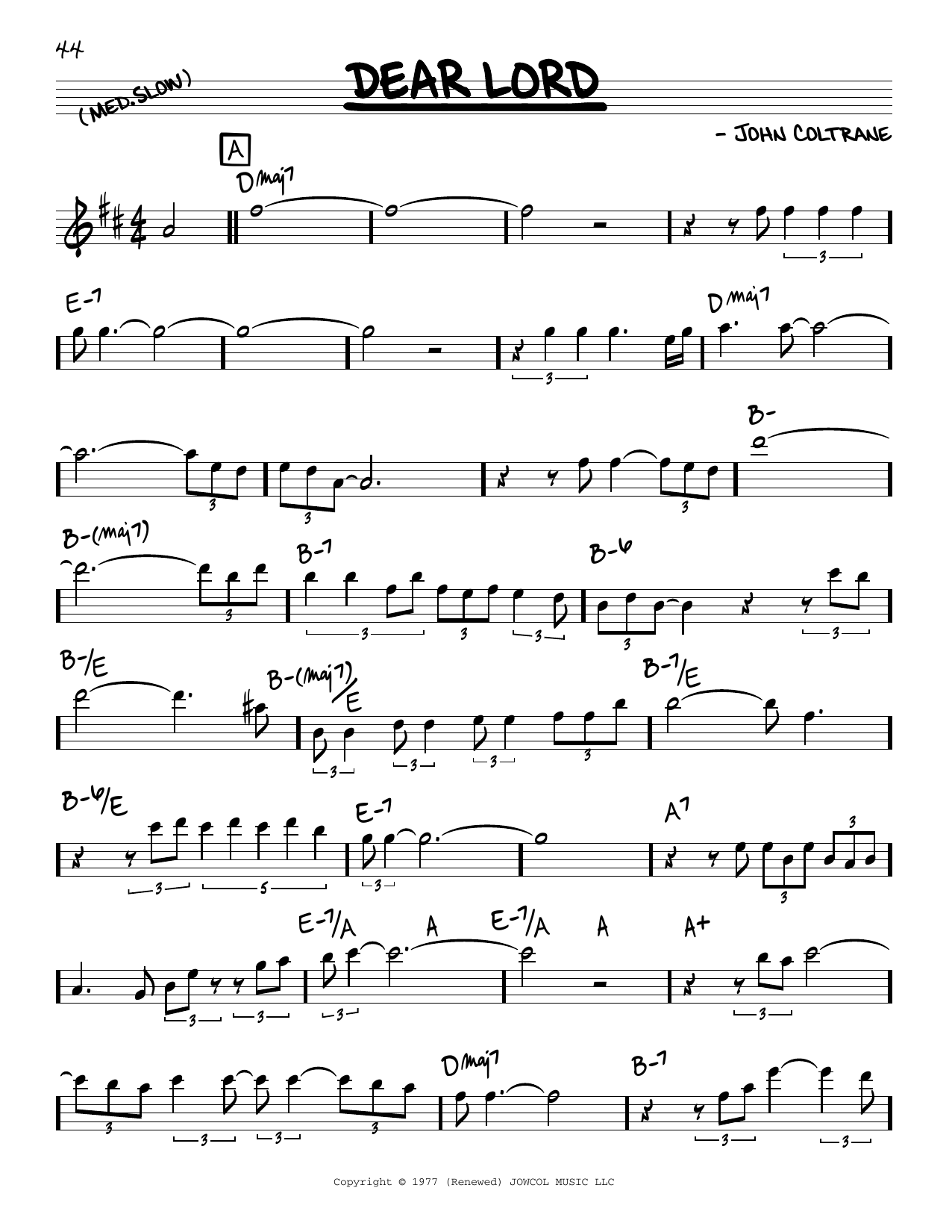 Download John Coltrane Dear Lord Sheet Music and learn how to play Real Book – Melody & Chords PDF digital score in minutes