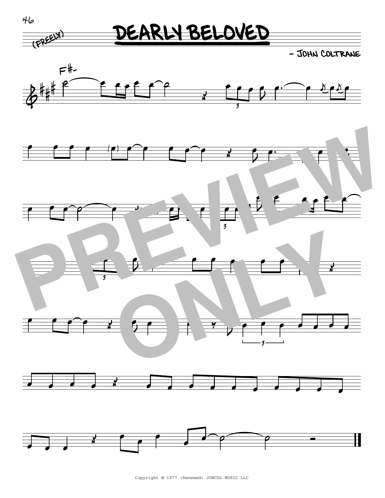 Download John Coltrane Dearly Beloved Sheet Music and learn how to play Real Book – Melody & Chords PDF digital score in minutes