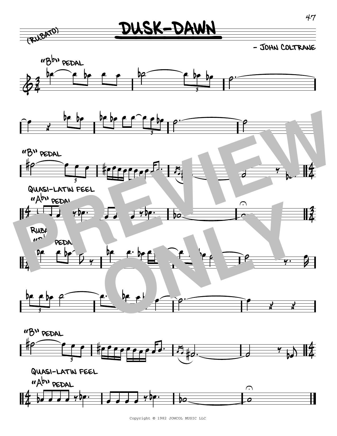 Download John Coltrane Dusk-Dawn Sheet Music and learn how to play Real Book – Melody & Chords PDF digital score in minutes