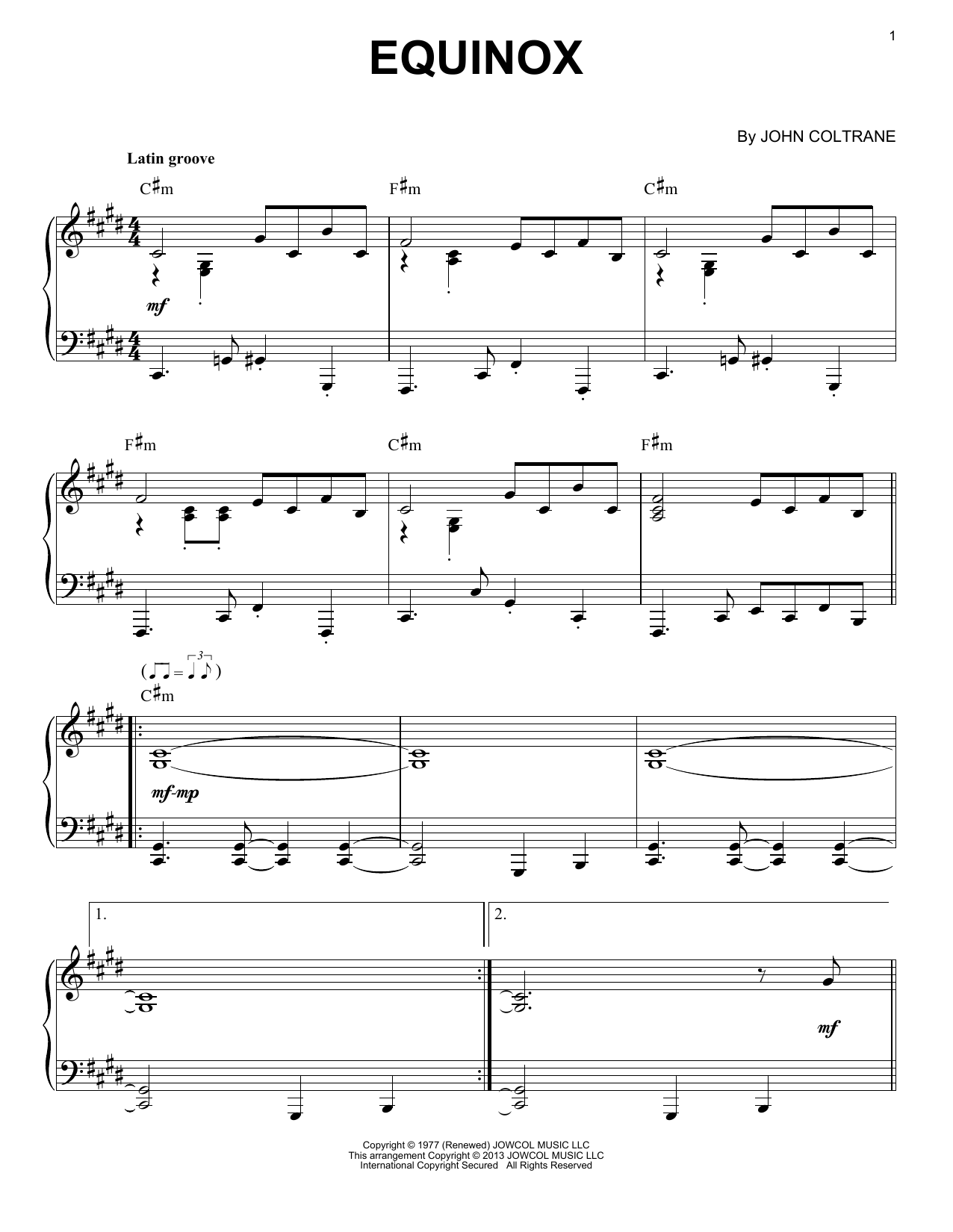 Download John Coltrane Equinox (arr. Brent Edstrom) Sheet Music and learn how to play Piano Solo PDF digital score in minutes