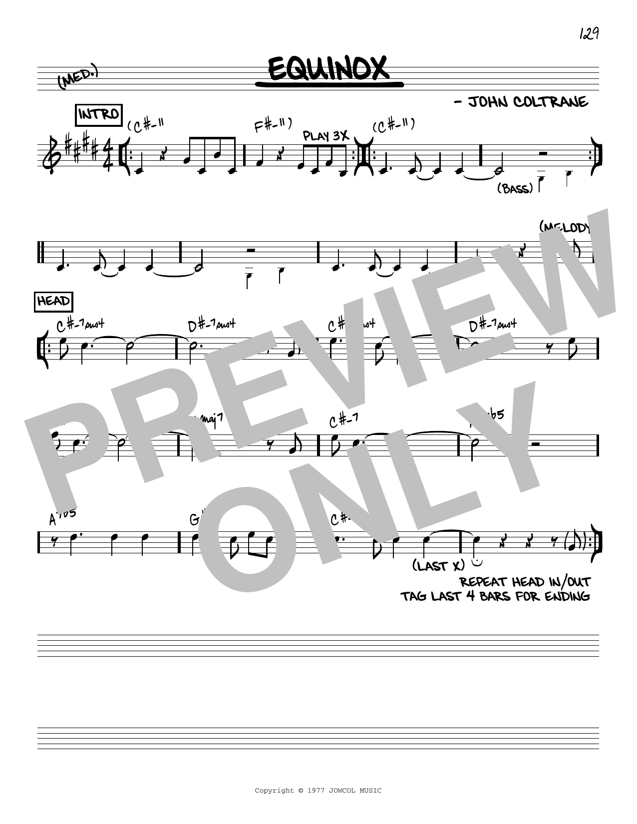 Download John Coltrane Equinox [Reharmonized version] (arr. Jack Grassel) Sheet Music and learn how to play Real Book – Melody & Chords PDF digital score in minutes
