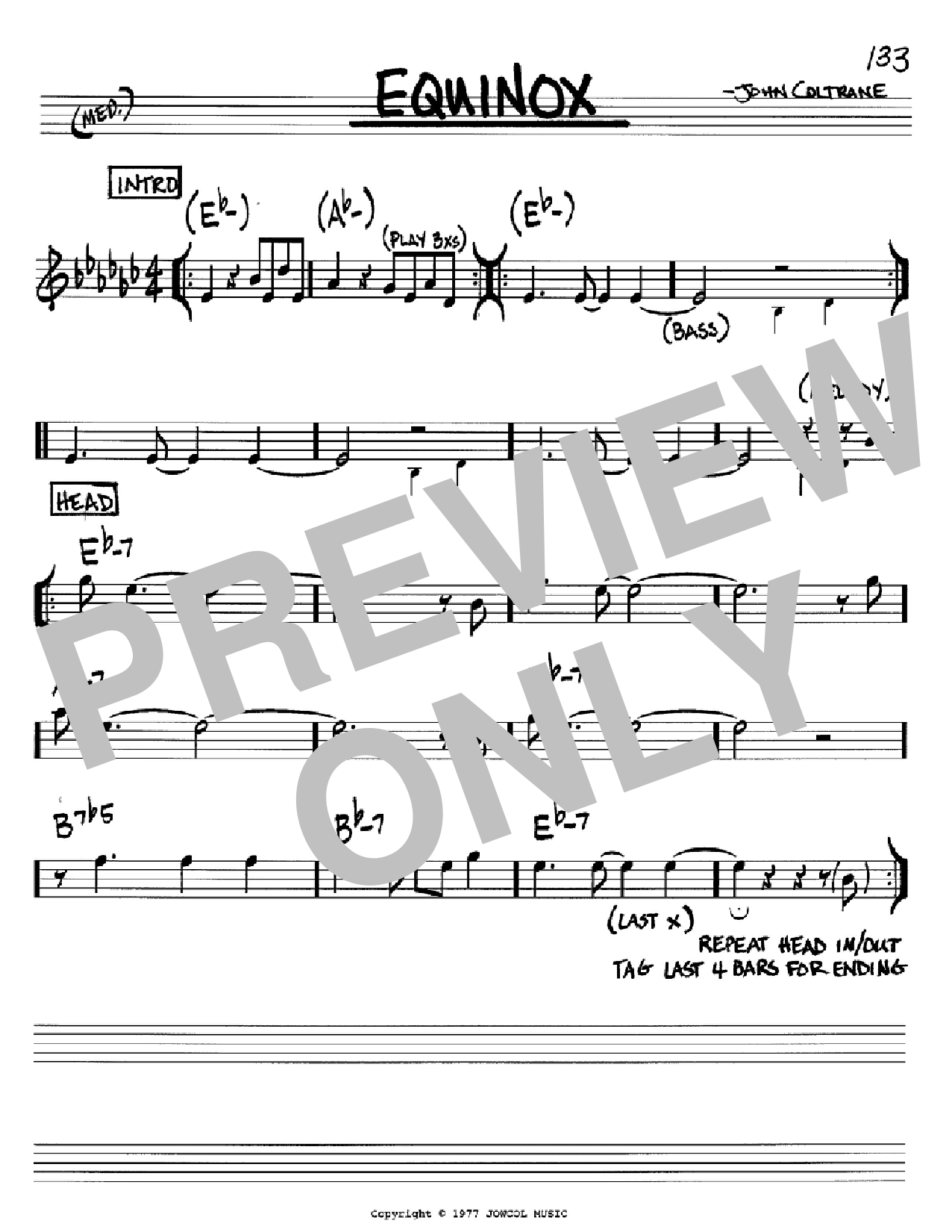 Download John Coltrane Equinox Sheet Music and learn how to play Real Book – Melody & Chords – Bb Instruments PDF digital score in minutes