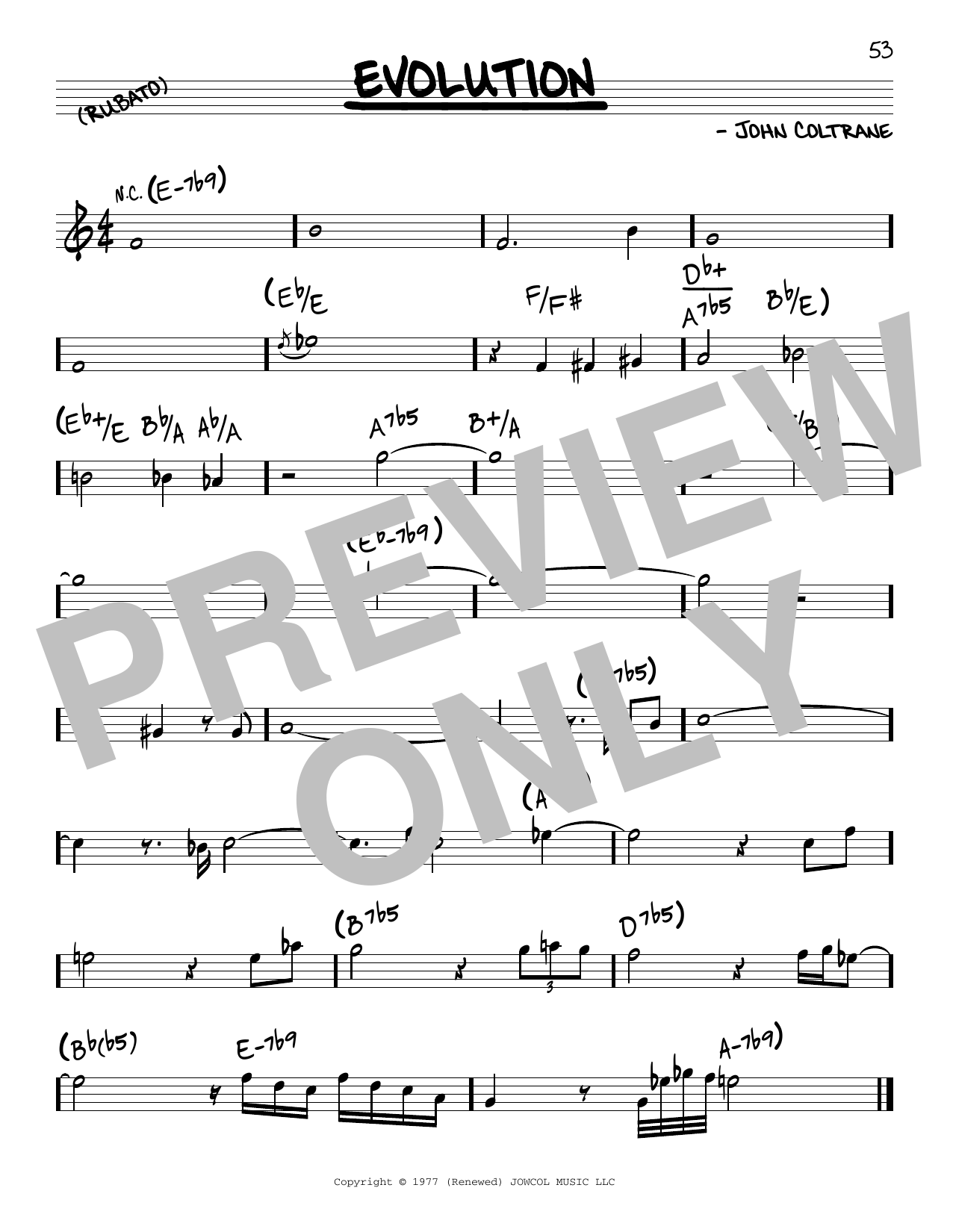 Download John Coltrane Evolution Sheet Music and learn how to play Real Book – Melody & Chords PDF digital score in minutes