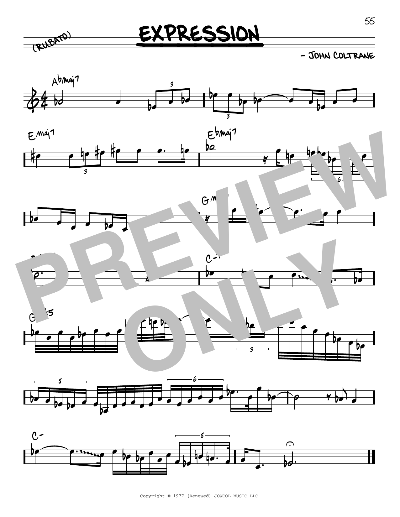 Download John Coltrane Expression Sheet Music and learn how to play Real Book – Melody & Chords PDF digital score in minutes