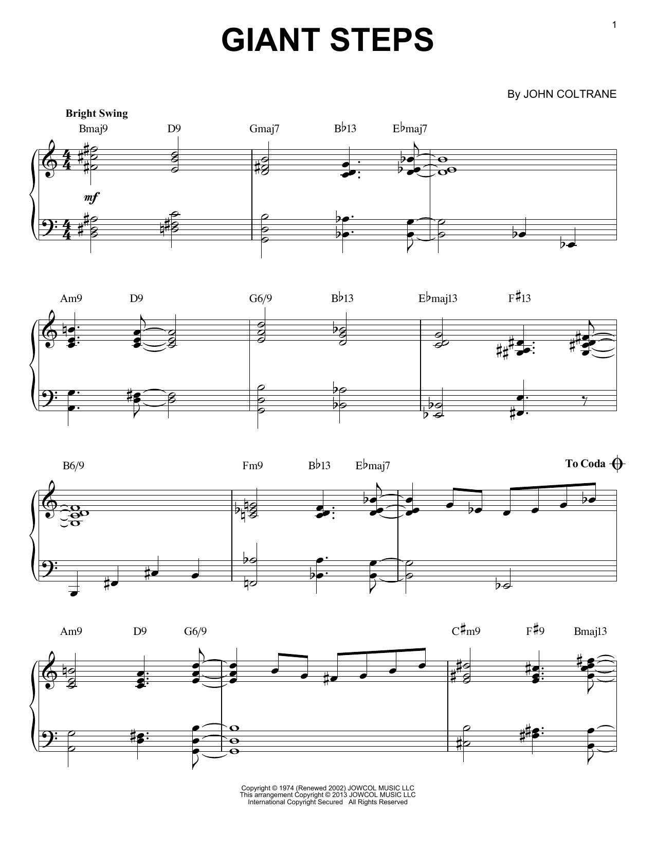 Download John Coltrane Giant Steps [Jazz version] (arr. Brent Edstrom) Sheet Music and learn how to play Piano Solo PDF digital score in minutes