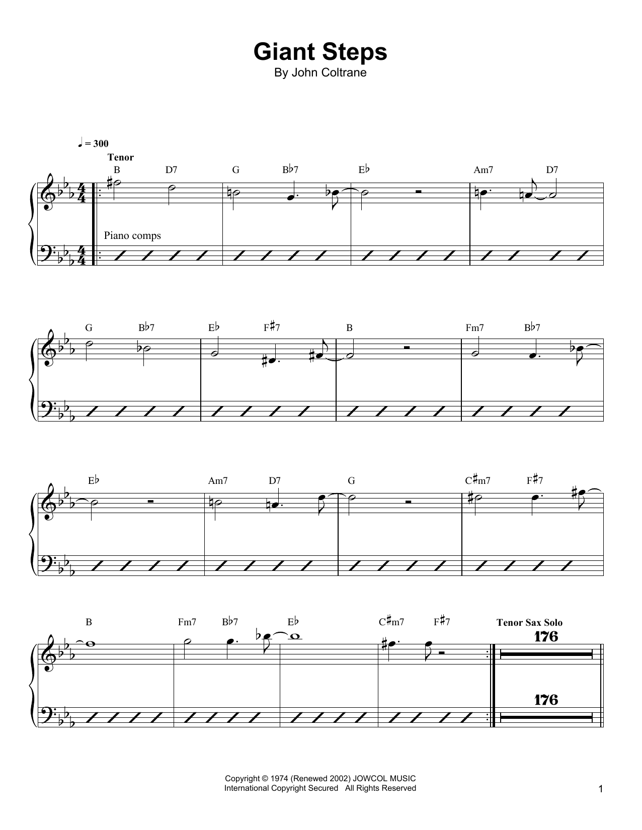 Download John Coltrane Giant Steps Sheet Music and learn how to play Tenor Sax Transcription PDF digital score in minutes