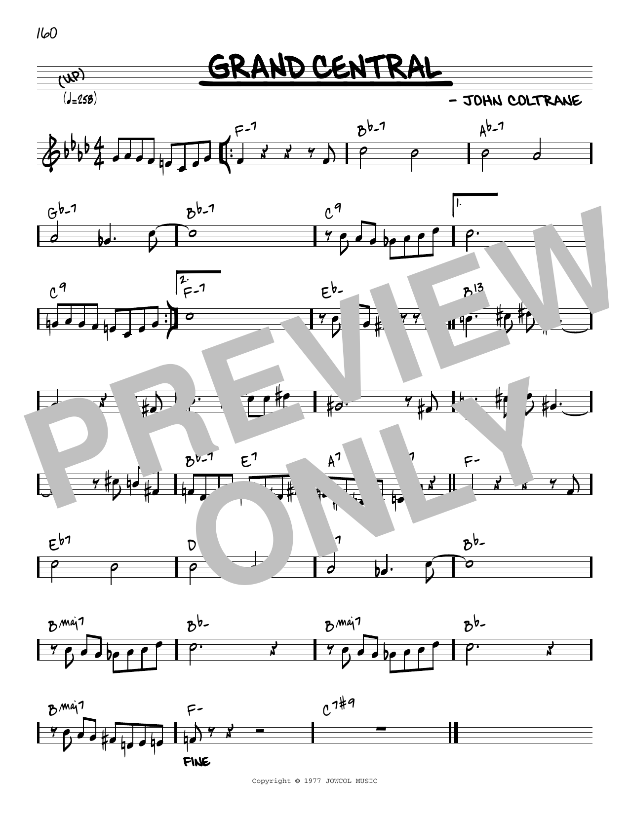 Download John Coltrane Grand Central [Reharmonized version] (arr. Jack Grassel) Sheet Music and learn how to play Real Book – Melody & Chords PDF digital score in minutes
