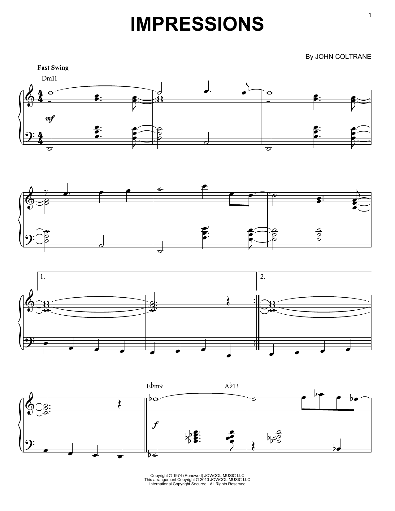 Download John Coltrane Impressions (arr. Brent Edstrom) Sheet Music and learn how to play Piano Solo PDF digital score in minutes