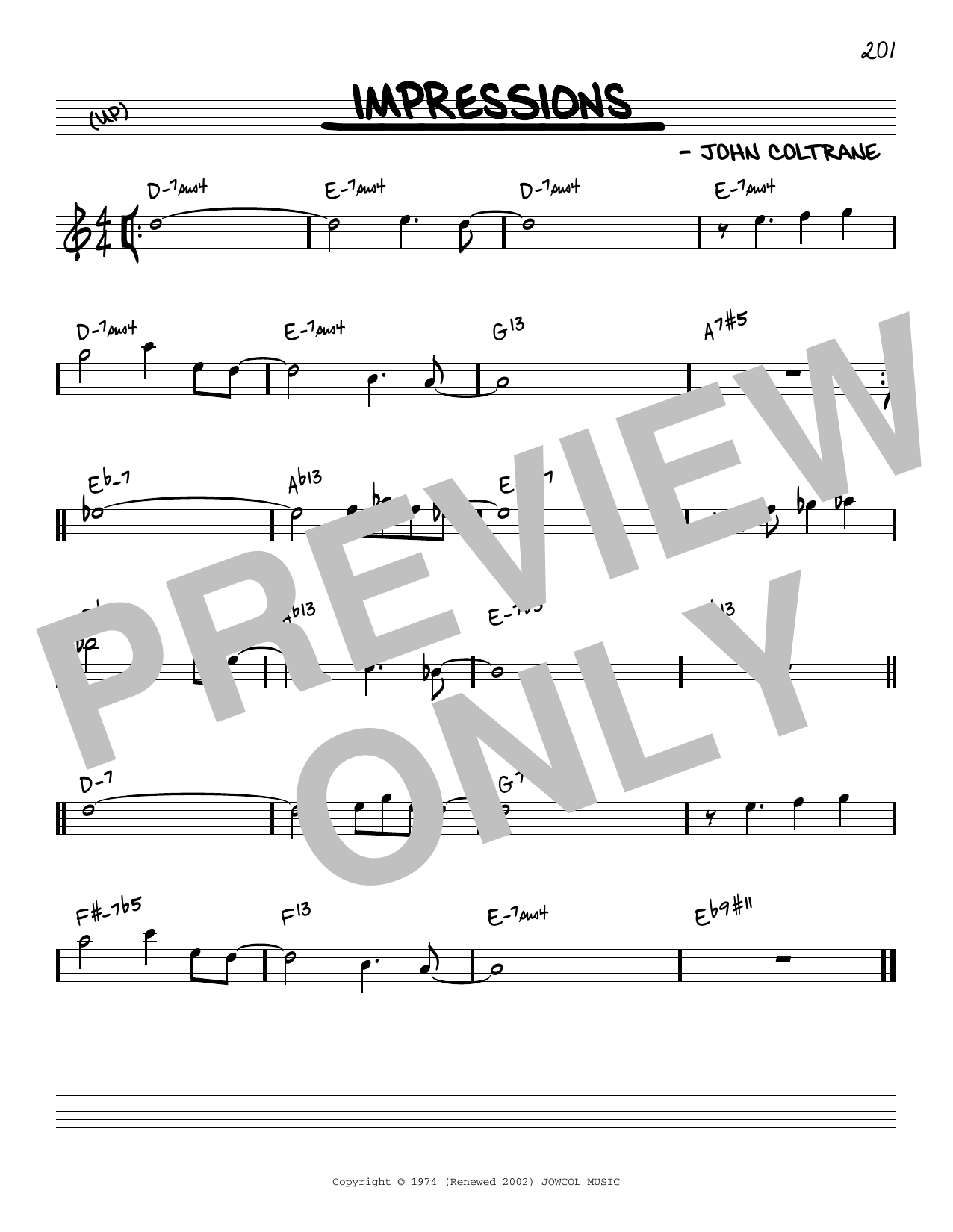 Download John Coltrane Impressions [Reharmonized version] (arr. Jack Grassel) Sheet Music and learn how to play Real Book – Melody & Chords PDF digital score in minutes