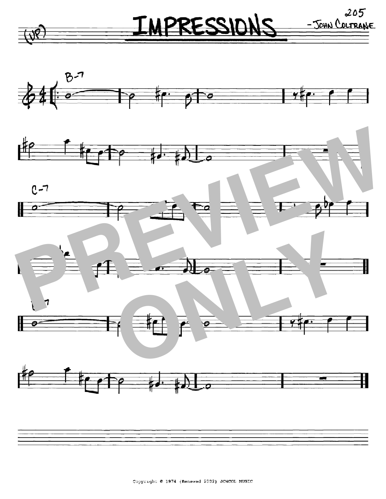 Download John Coltrane Impressions Sheet Music and learn how to play Real Book – Melody & Chords – Bass Clef Instruments PDF digital score in minutes