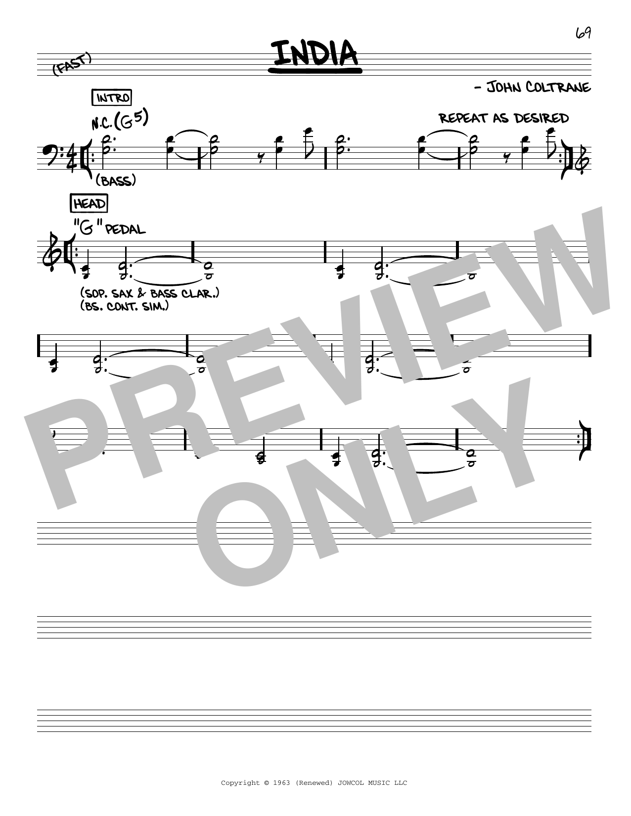 Download John Coltrane India Sheet Music and learn how to play Real Book – Melody & Chords PDF digital score in minutes