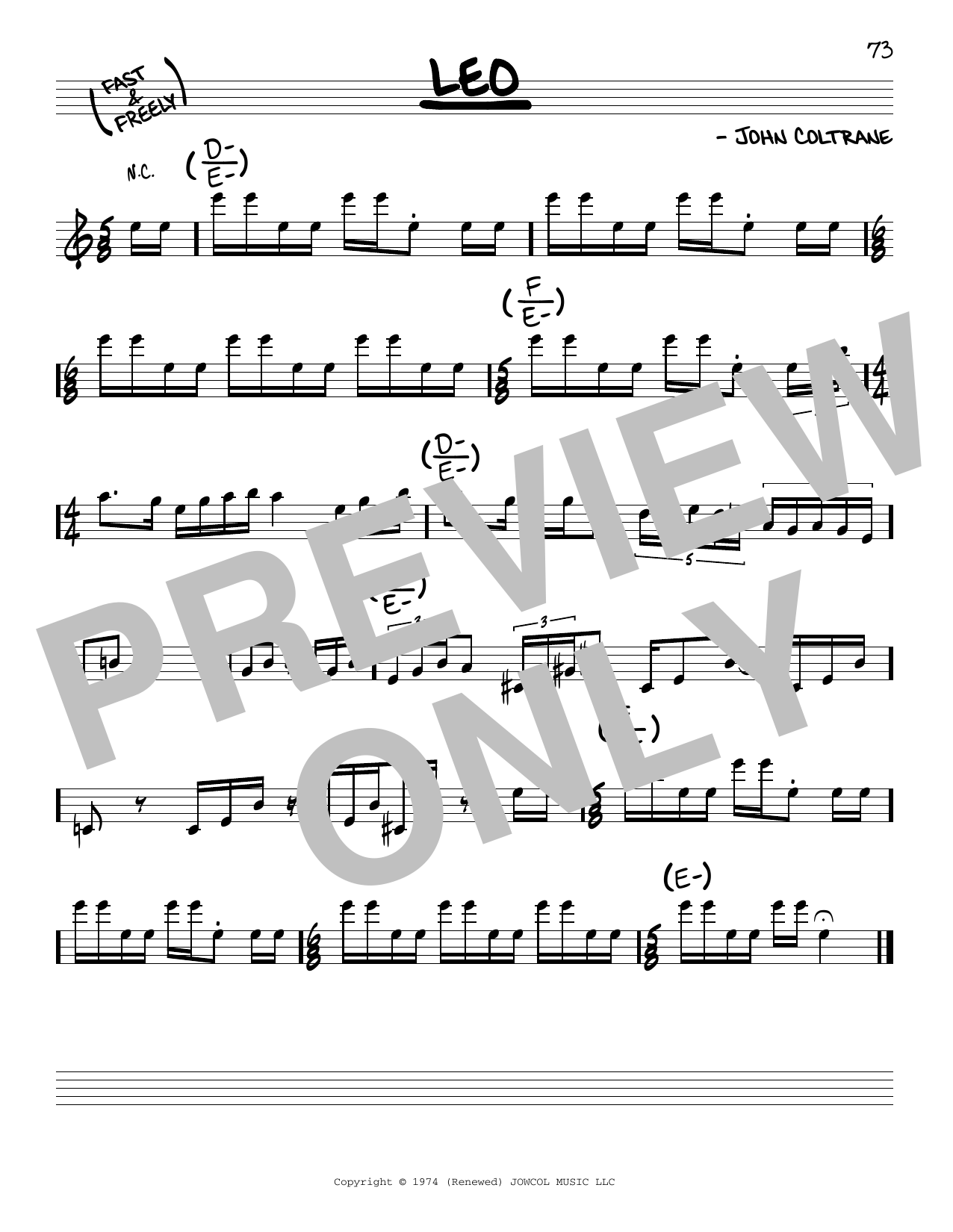 Download John Coltrane Leo Sheet Music and learn how to play Real Book – Melody & Chords PDF digital score in minutes