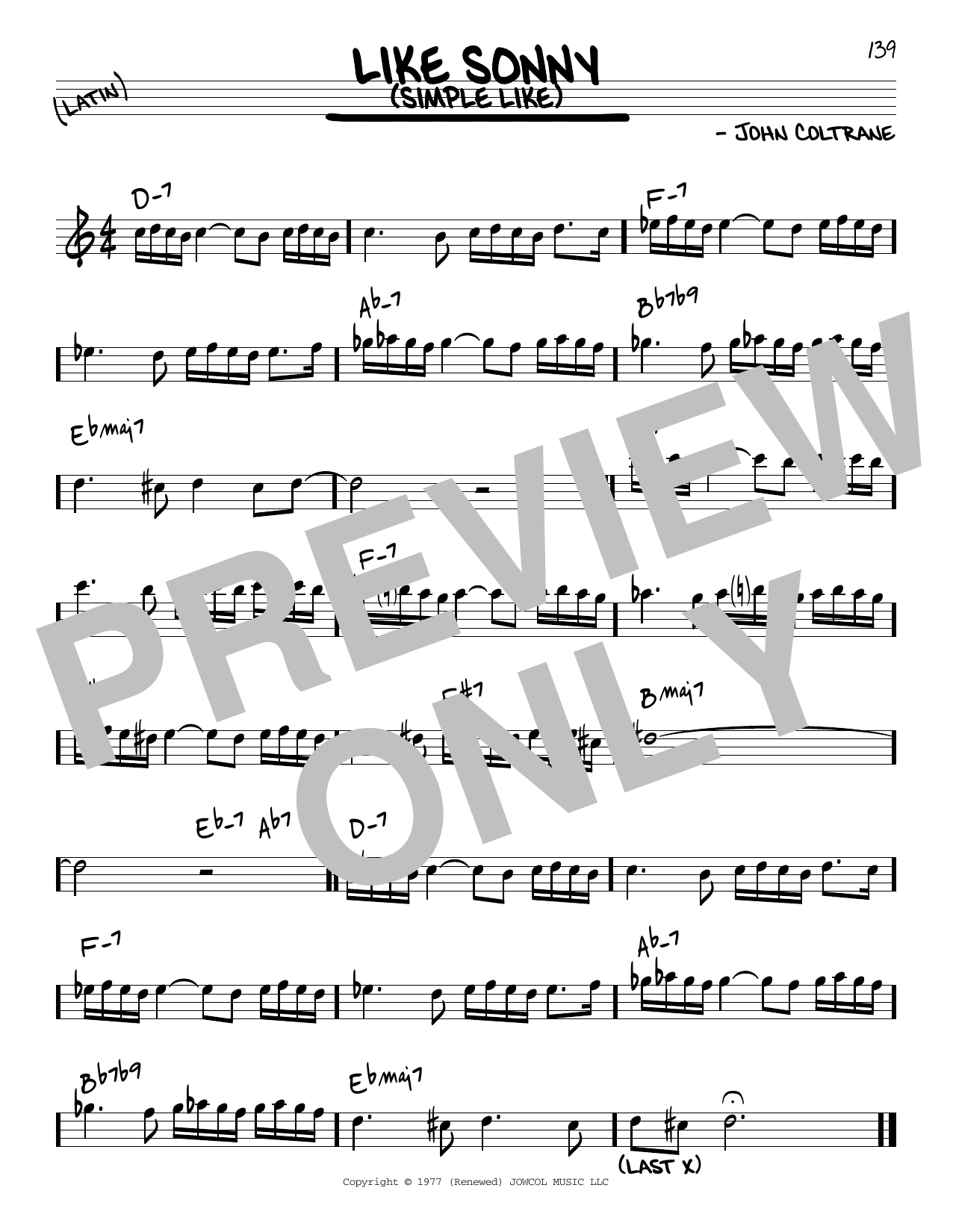 Download John Coltrane Like Sonny (Simple Like) Sheet Music and learn how to play Real Book – Melody & Chords – C Instruments PDF digital score in minutes