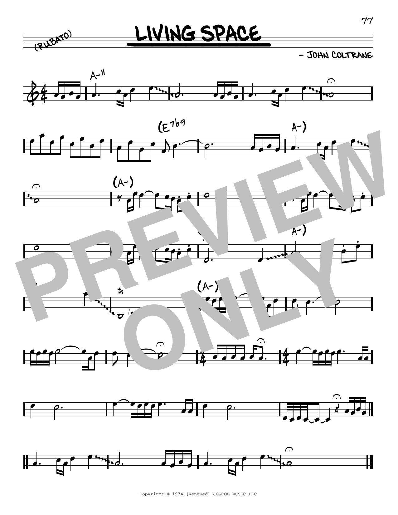 Download John Coltrane Living Space Sheet Music and learn how to play Real Book – Melody & Chords PDF digital score in minutes