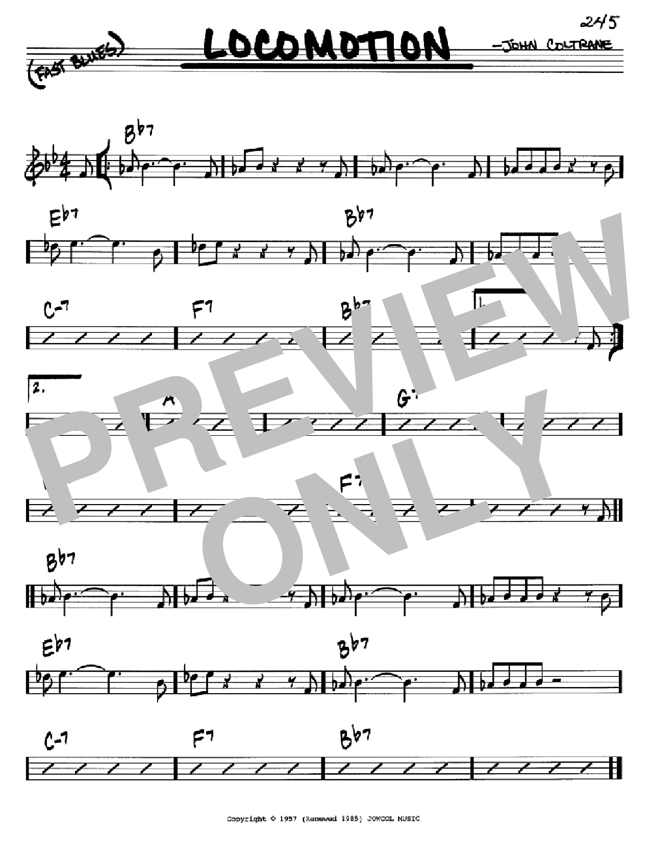 Download John Coltrane Locomotion Sheet Music and learn how to play Real Book – Melody & Chords – C Instruments PDF digital score in minutes