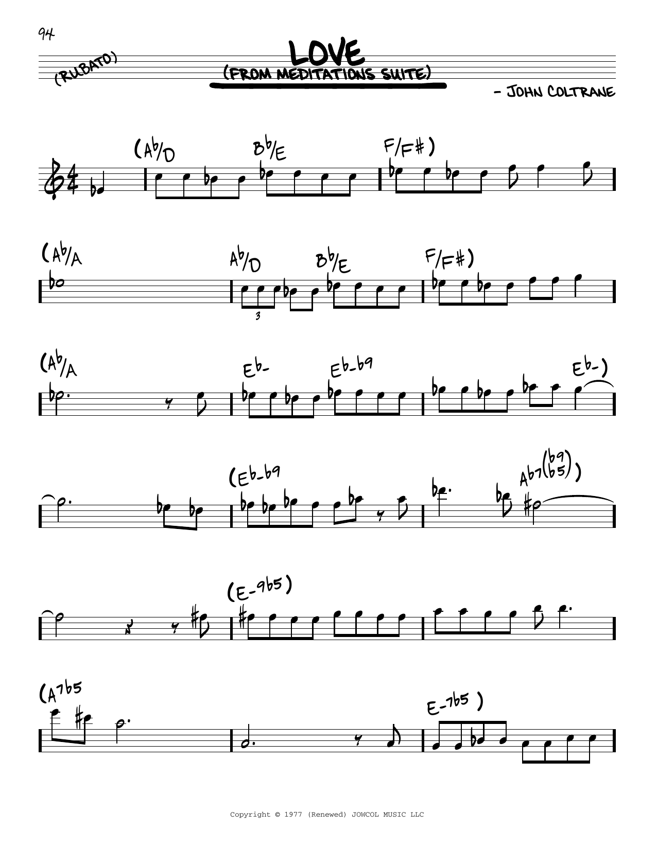 Download John Coltrane Love Sheet Music and learn how to play Real Book – Melody & Chords PDF digital score in minutes