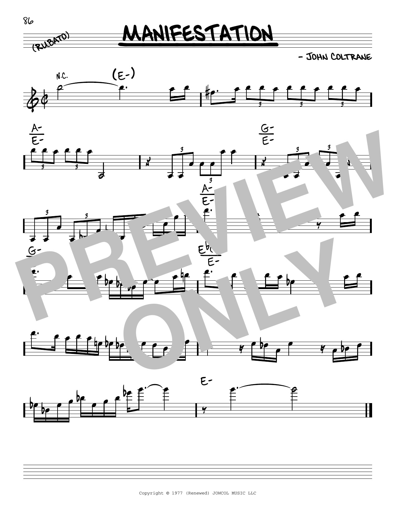 Download John Coltrane Manifestation Sheet Music and learn how to play Real Book – Melody & Chords PDF digital score in minutes