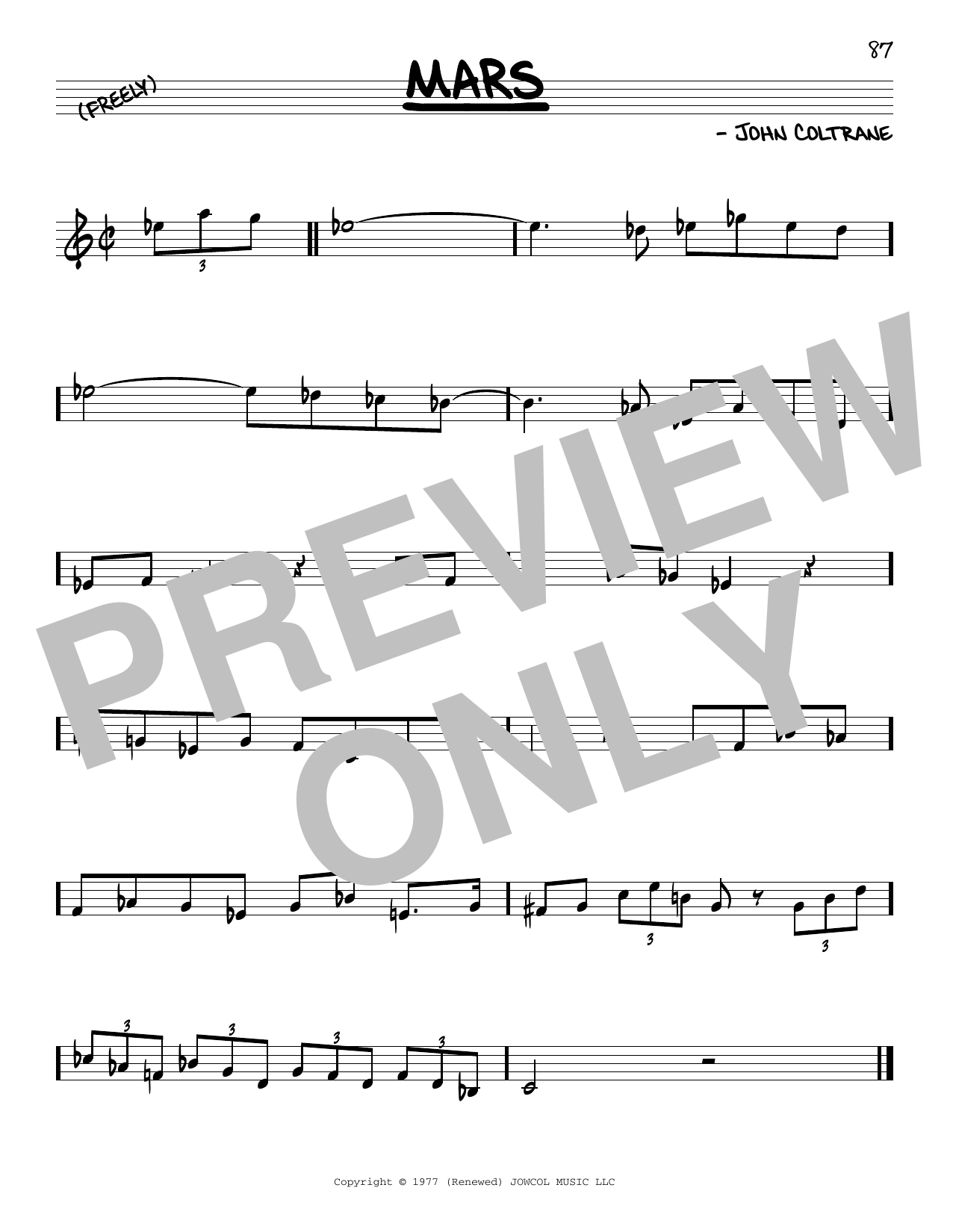 Download John Coltrane Mars Sheet Music and learn how to play Real Book – Melody & Chords PDF digital score in minutes