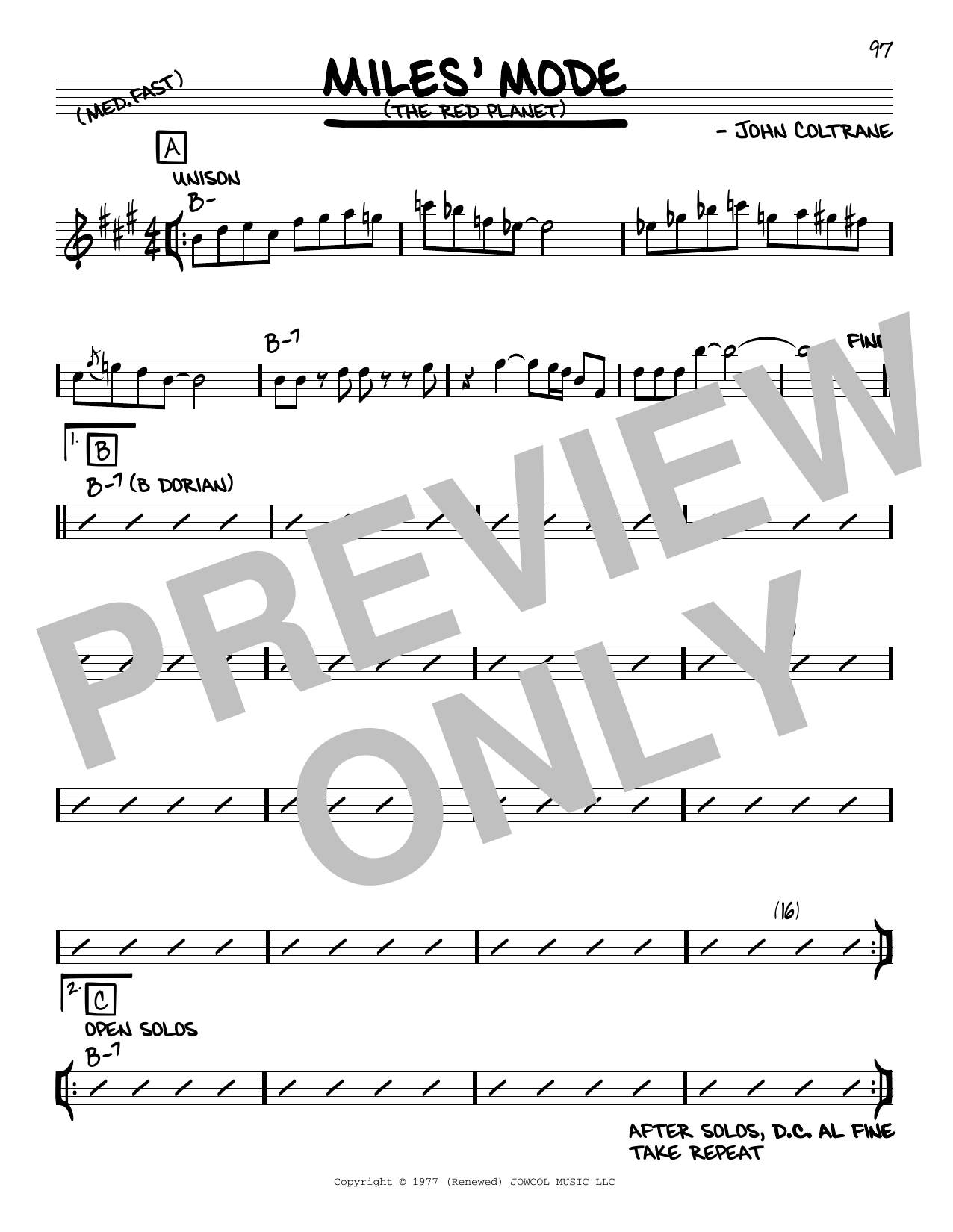 Download John Coltrane Miles' Mode (The Red Planet) Sheet Music and learn how to play Real Book – Melody & Chords PDF digital score in minutes