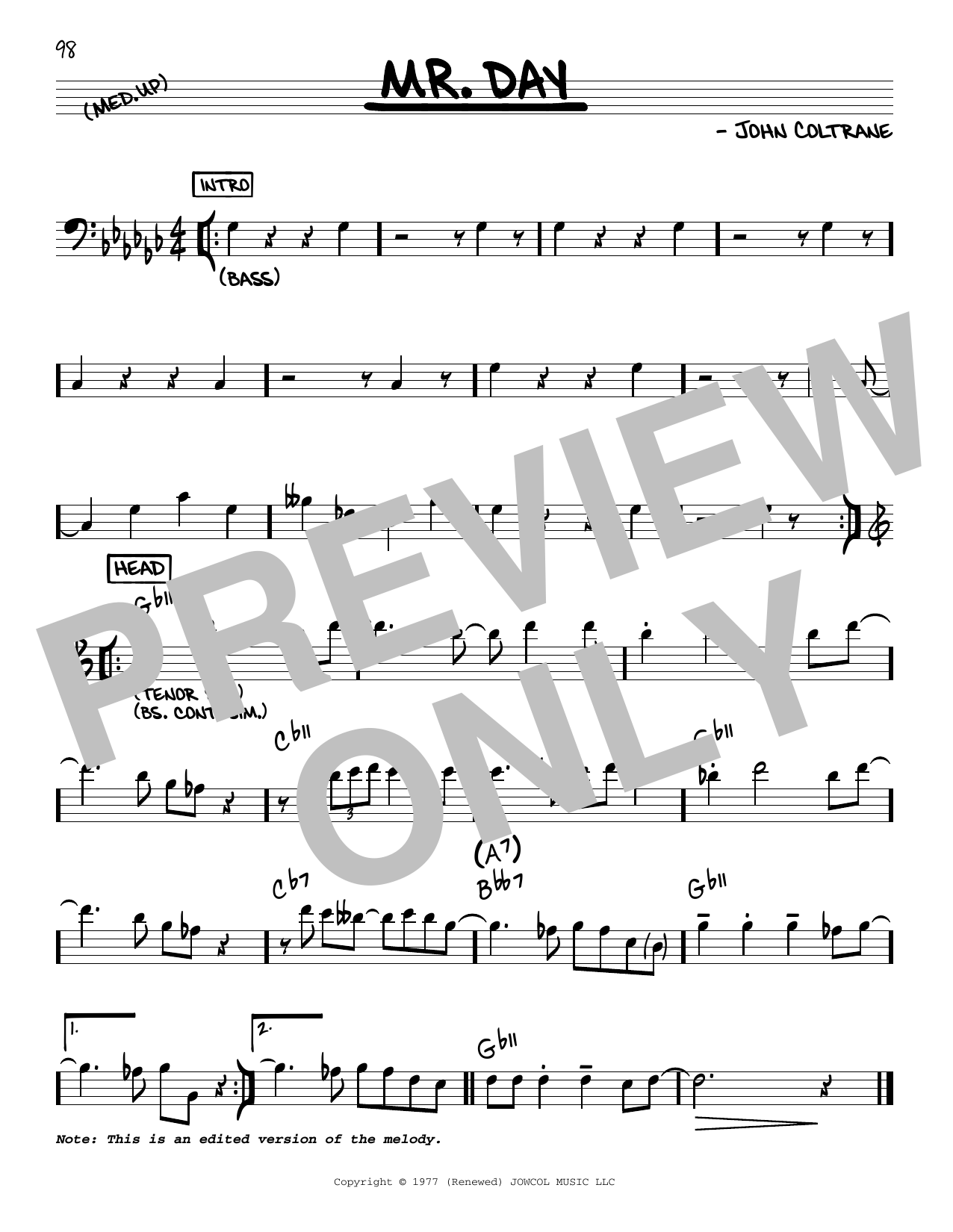 Download John Coltrane Mr. Day Sheet Music and learn how to play Real Book – Melody & Chords PDF digital score in minutes