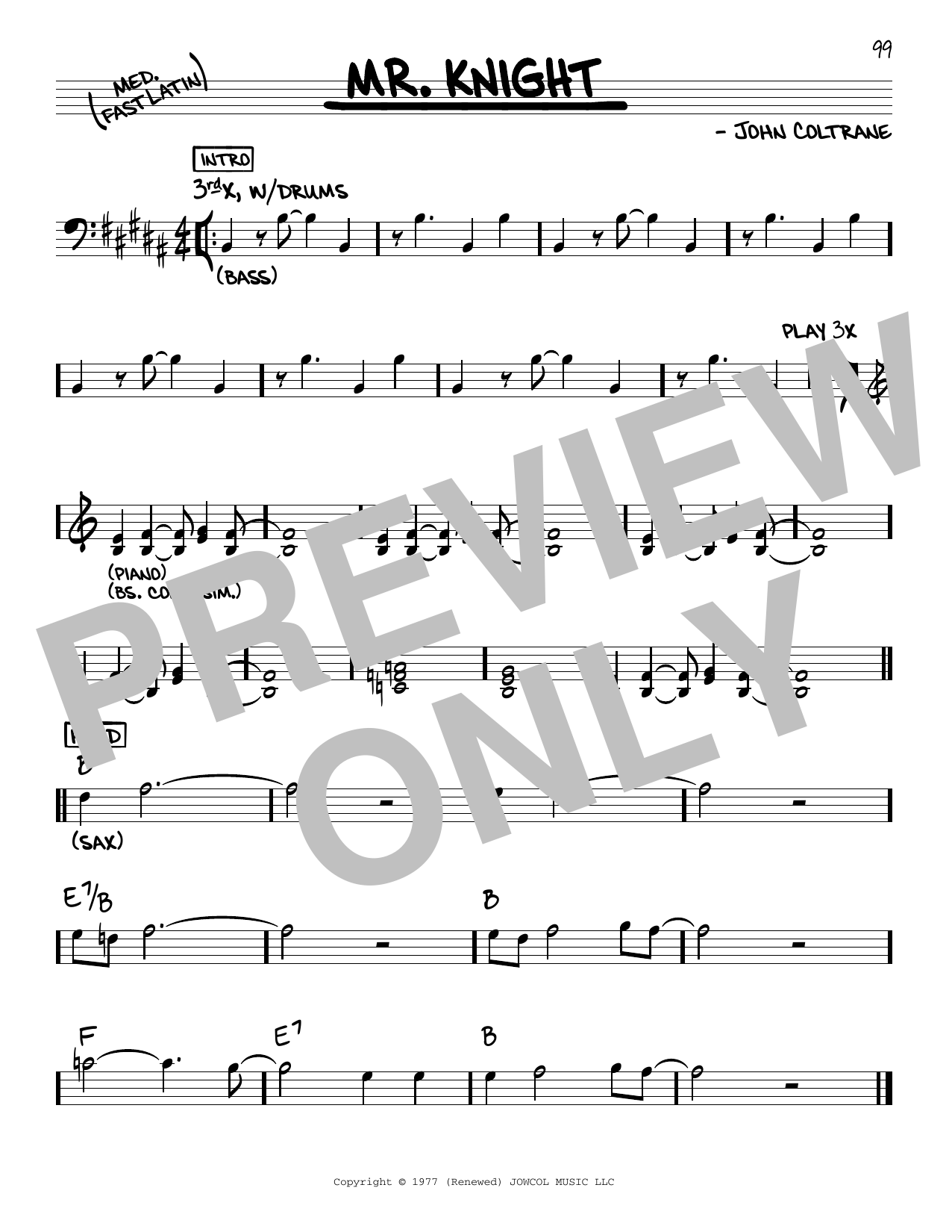 Download John Coltrane Mr. Knight Sheet Music and learn how to play Real Book – Melody & Chords PDF digital score in minutes