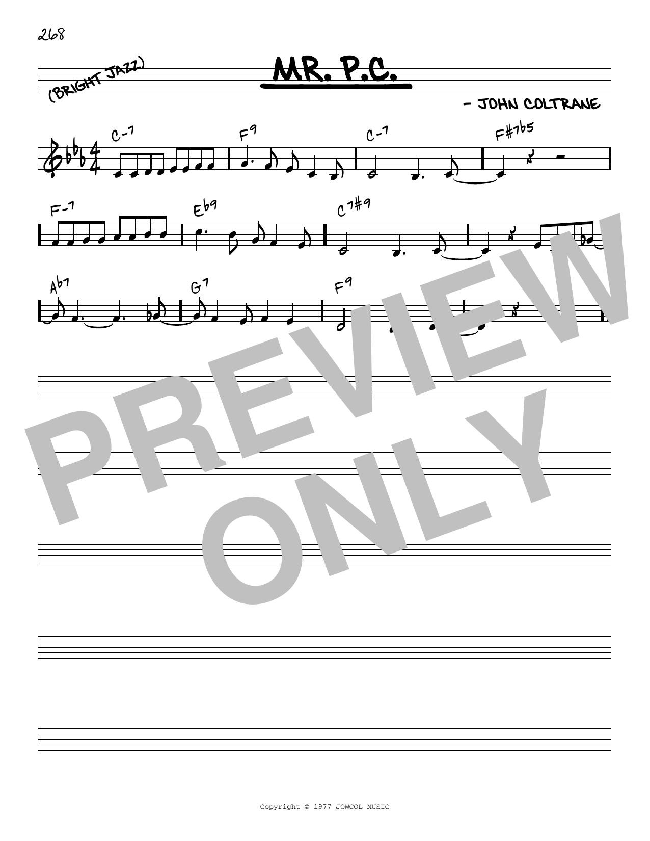 Download John Coltrane Mr. P.C. [Reharmonized version] (arr. Jack Grassel) Sheet Music and learn how to play Real Book – Melody & Chords PDF digital score in minutes