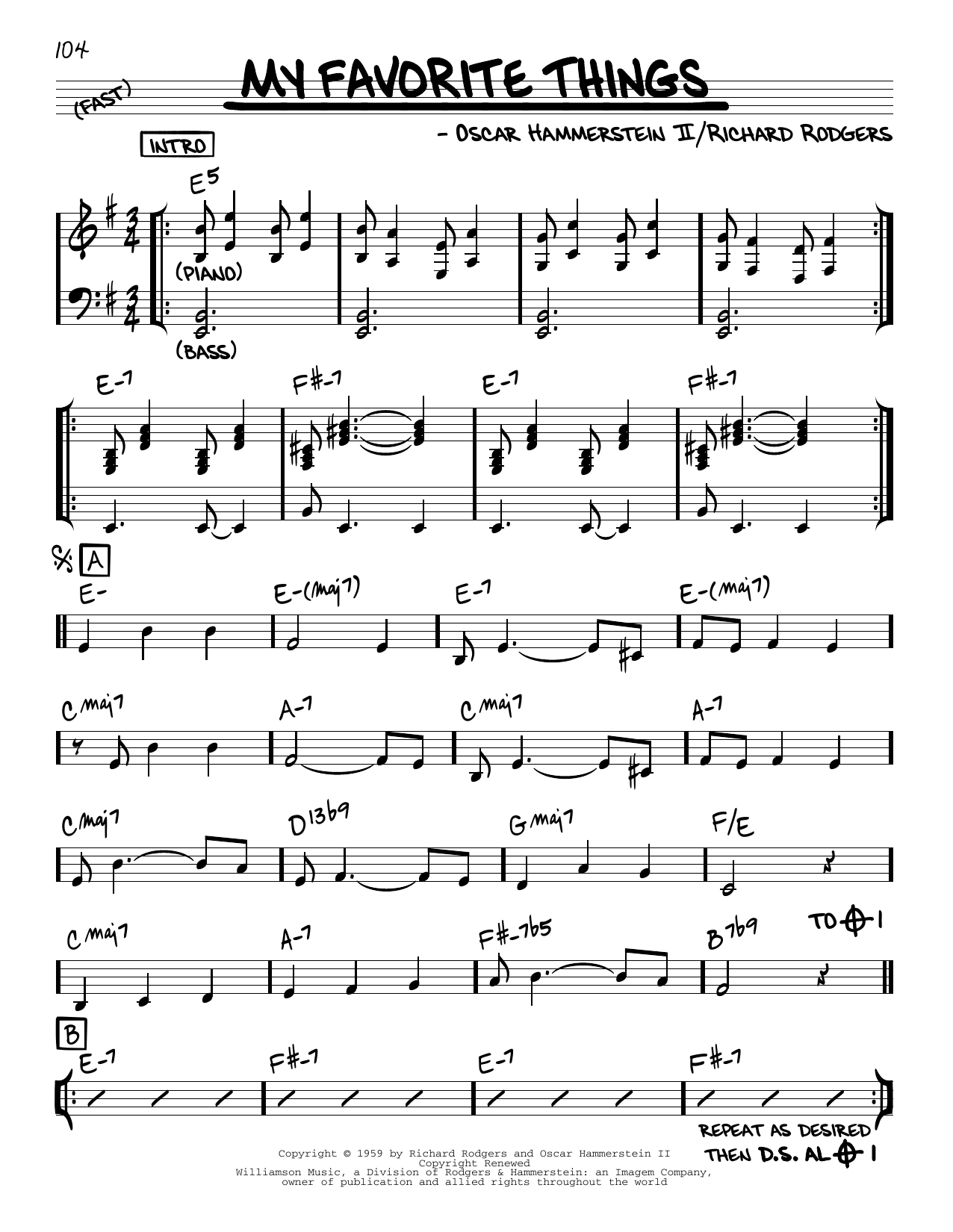 Download John Coltrane My Favorite Things Sheet Music and learn how to play Real Book – Melody & Chords PDF digital score in minutes