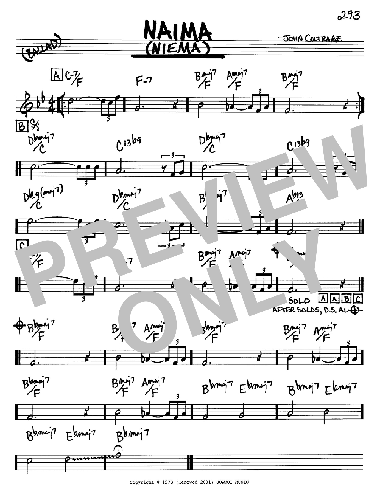 Download John Coltrane Naima (Niema) Sheet Music and learn how to play Very Easy Piano PDF digital score in minutes