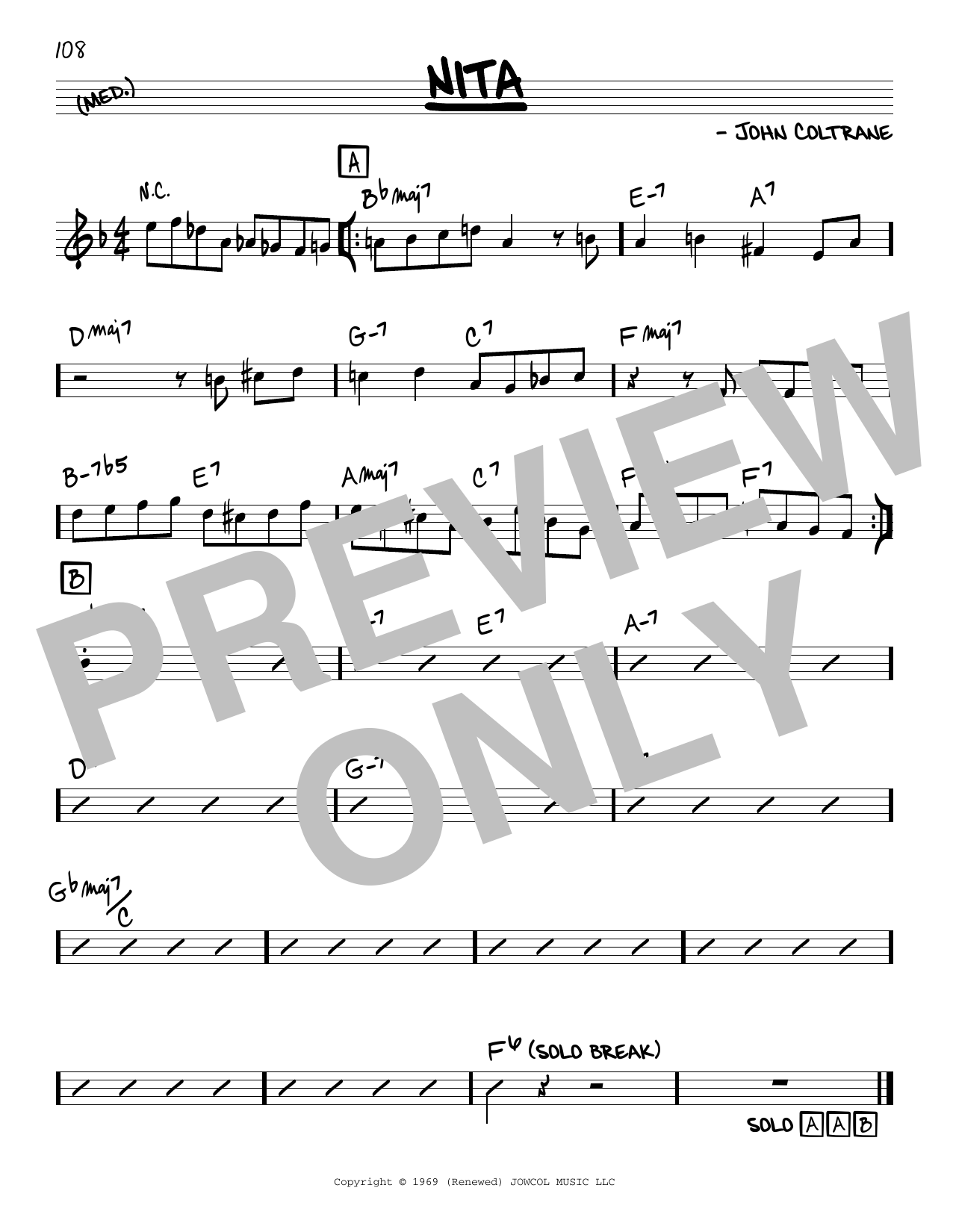 Download John Coltrane Nita Sheet Music and learn how to play Real Book – Melody & Chords PDF digital score in minutes
