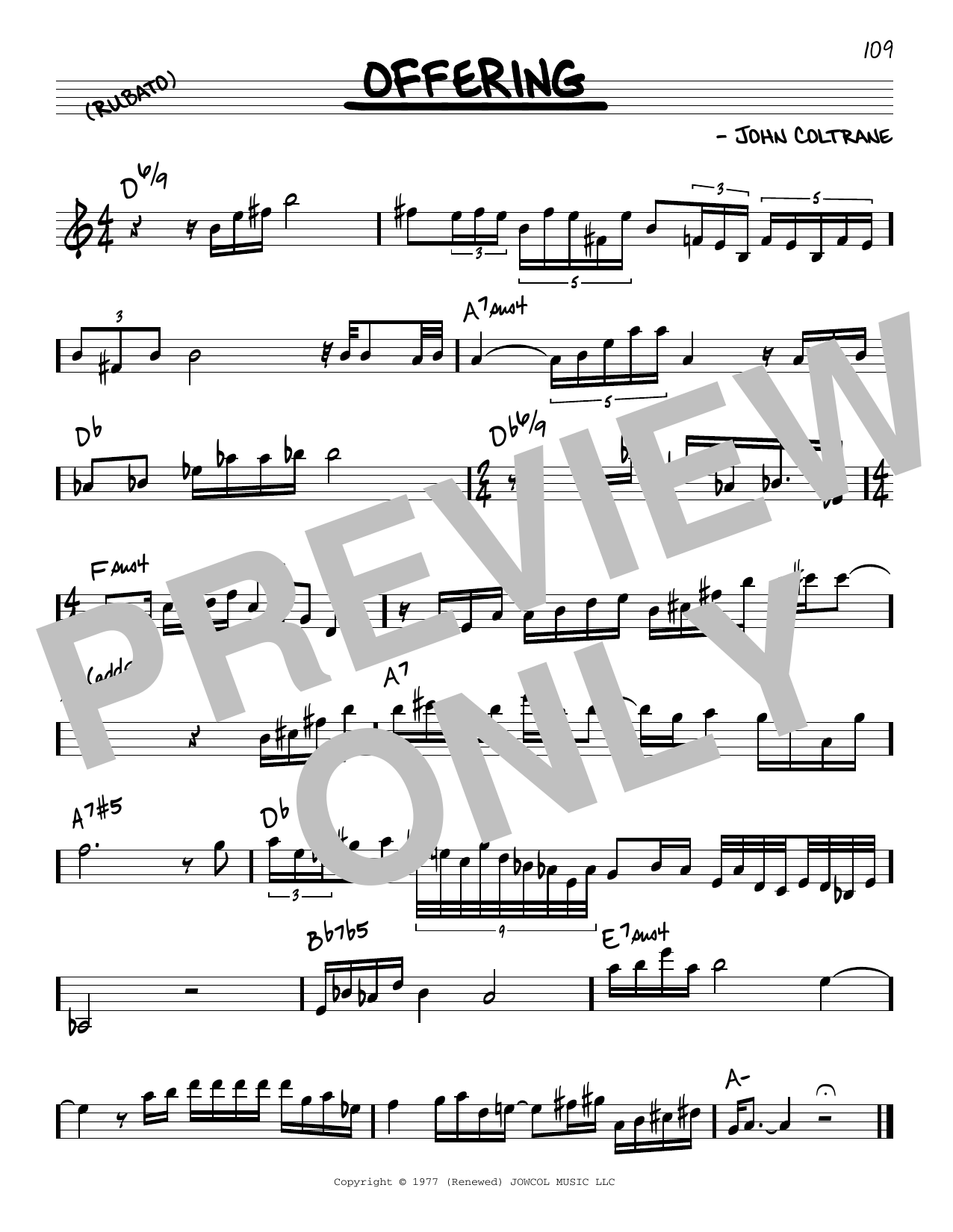 Download John Coltrane Offering Sheet Music and learn how to play Real Book – Melody & Chords PDF digital score in minutes