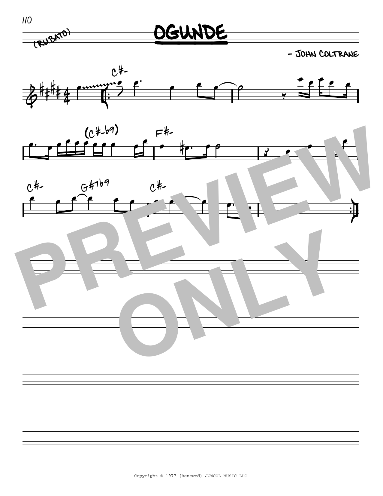 Download John Coltrane Ogunde Sheet Music and learn how to play Real Book – Melody & Chords PDF digital score in minutes