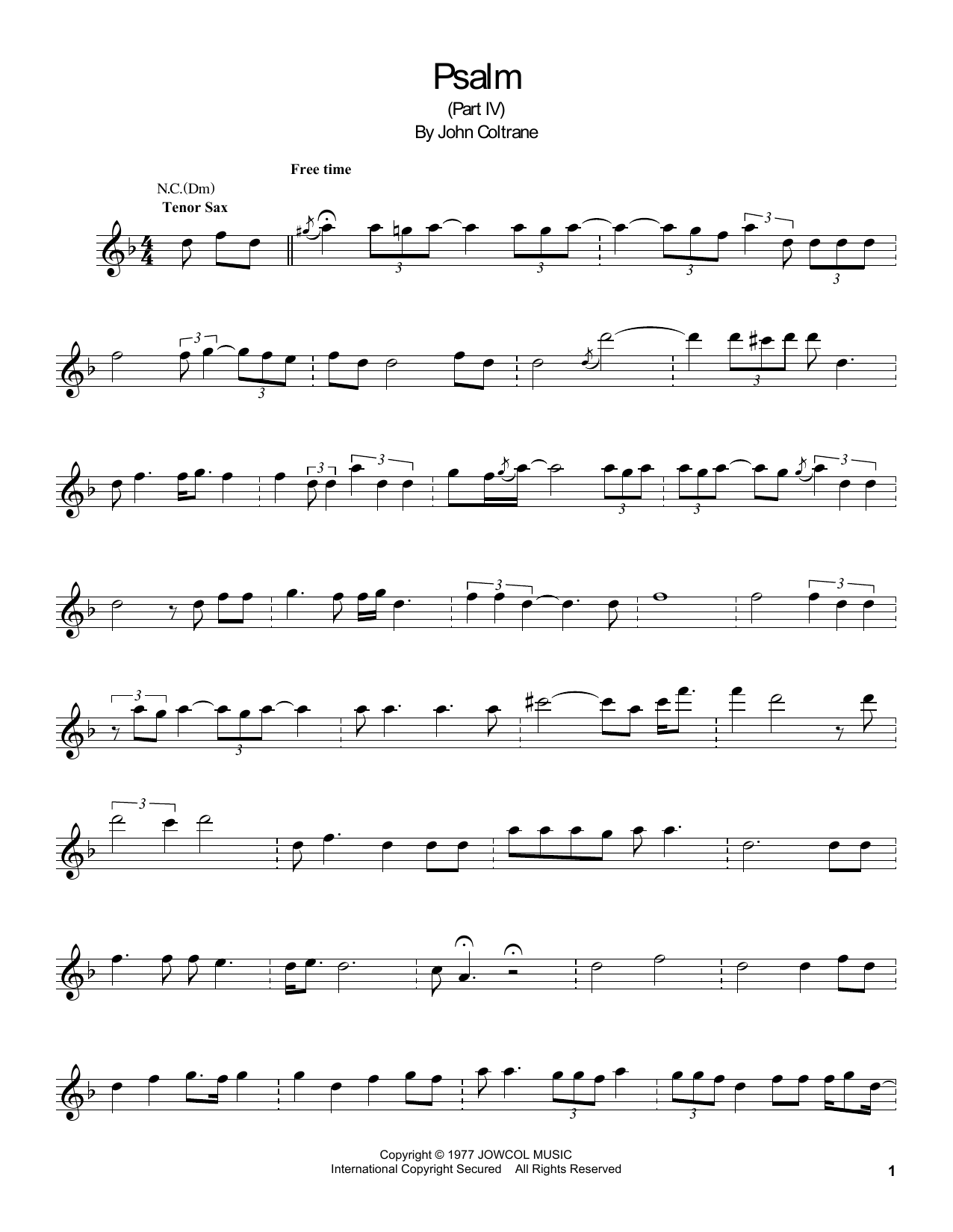 Download John Coltrane Psalm Sheet Music and learn how to play Real Book – Melody & Chords PDF digital score in minutes