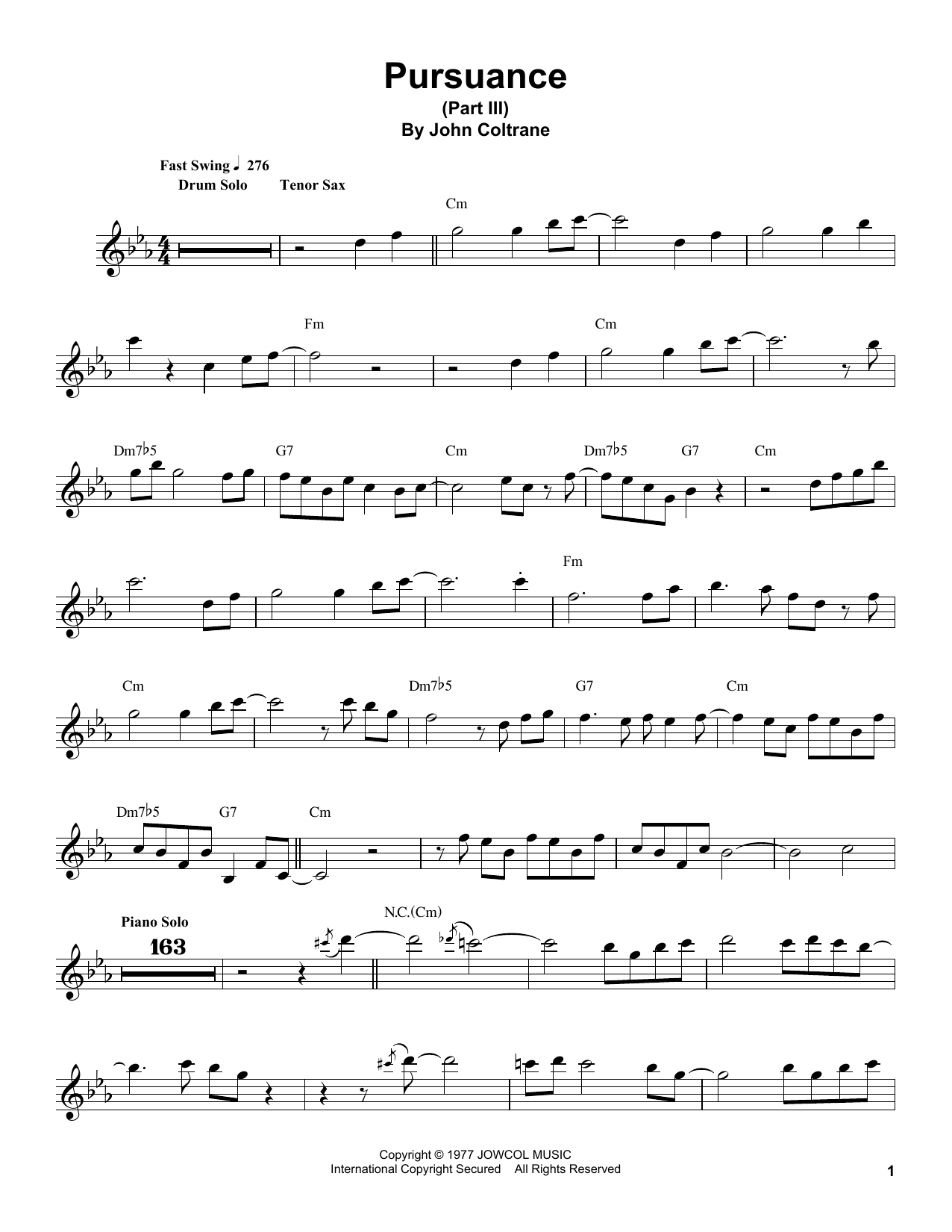 Download John Coltrane Pursuance Sheet Music and learn how to play Tenor Sax Transcription PDF digital score in minutes
