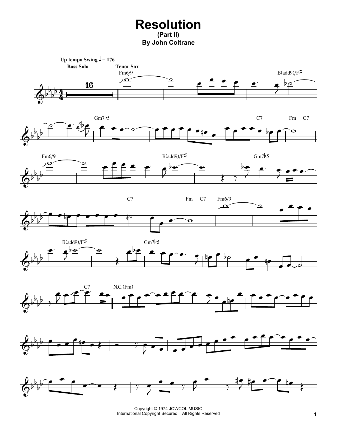 Download John Coltrane Resolution (Part II) Sheet Music and learn how to play Real Book – Melody & Chords PDF digital score in minutes