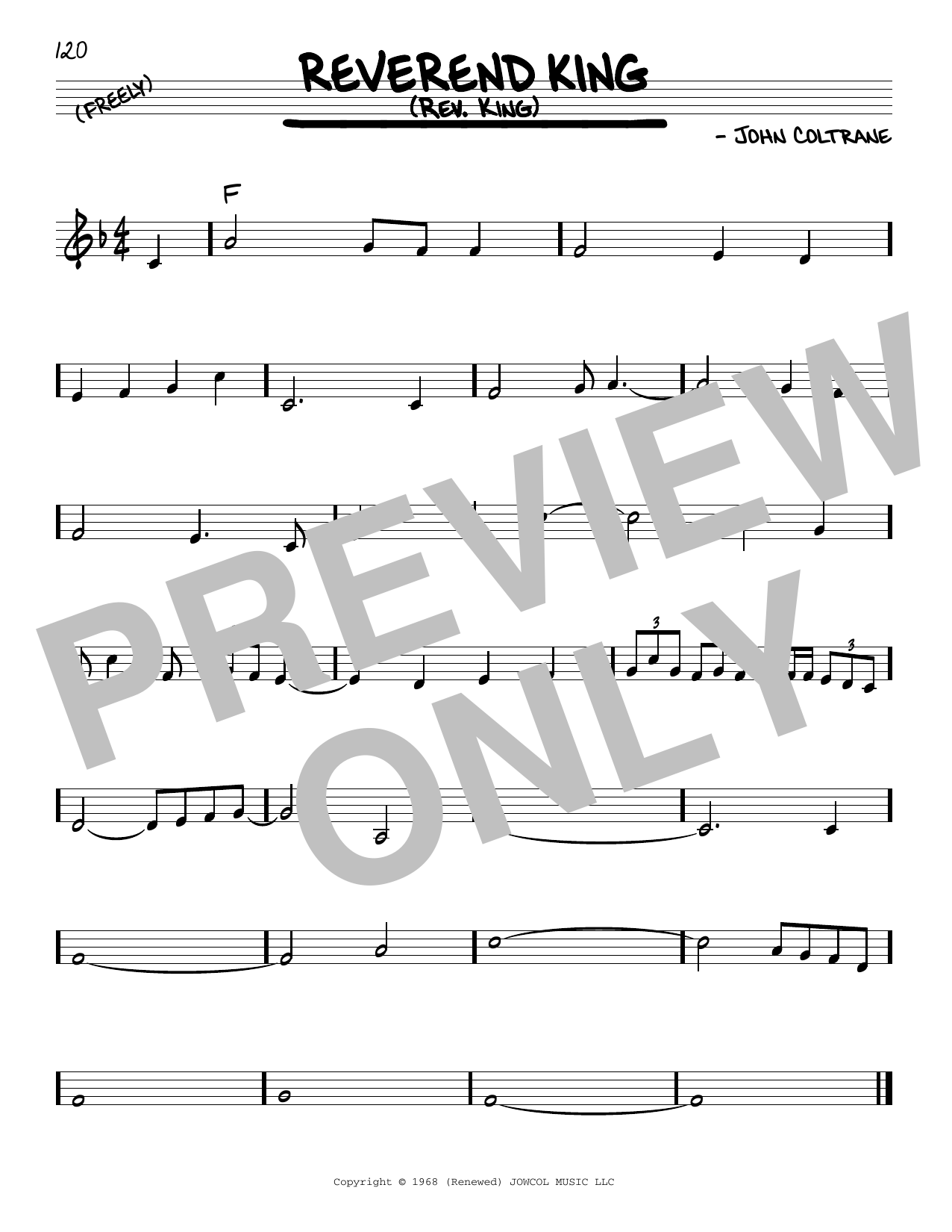 Download John Coltrane Reverend King (Rev. King) Sheet Music and learn how to play Real Book – Melody & Chords PDF digital score in minutes